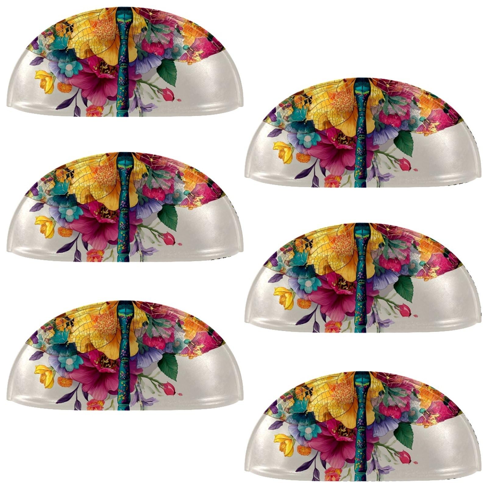 Etoenbrc Multicolored 15 6 Pcs 3.4 Inch Pbt Cup Cabinet Pulls Dragonfly Fancy Flowers Drawer Handles, Kitchen Hardware Pulls For Cupboard,Wardrobe,Dresser Drawer