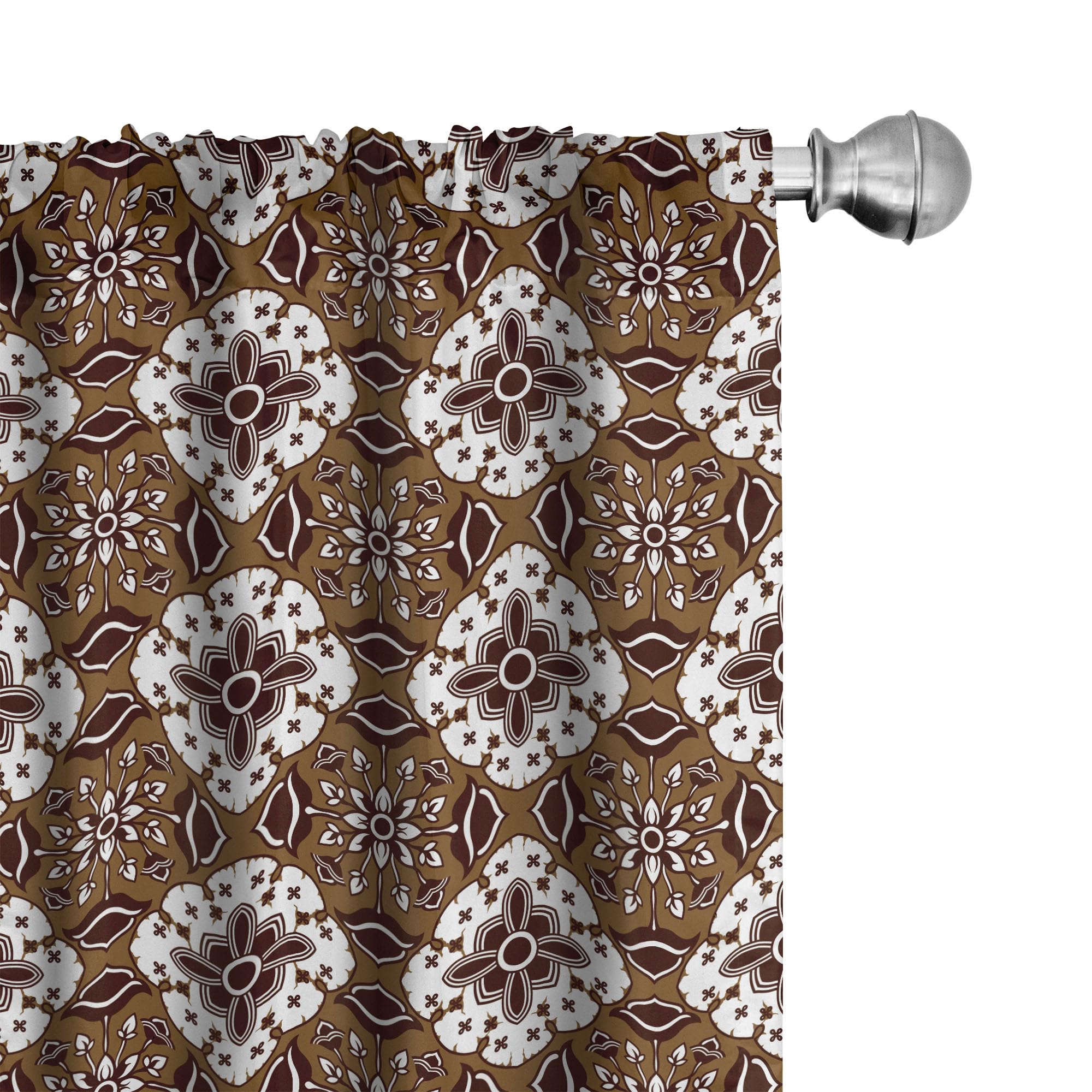Ambesonne Chocolate Curtains, Brown Toned Ancestral Batik Pattern with Floral Indonesian Motifs, Window Treatments 2 Panel Set for Living Room Bedroom Decor, 56" x 84", Dark Brown White Brown