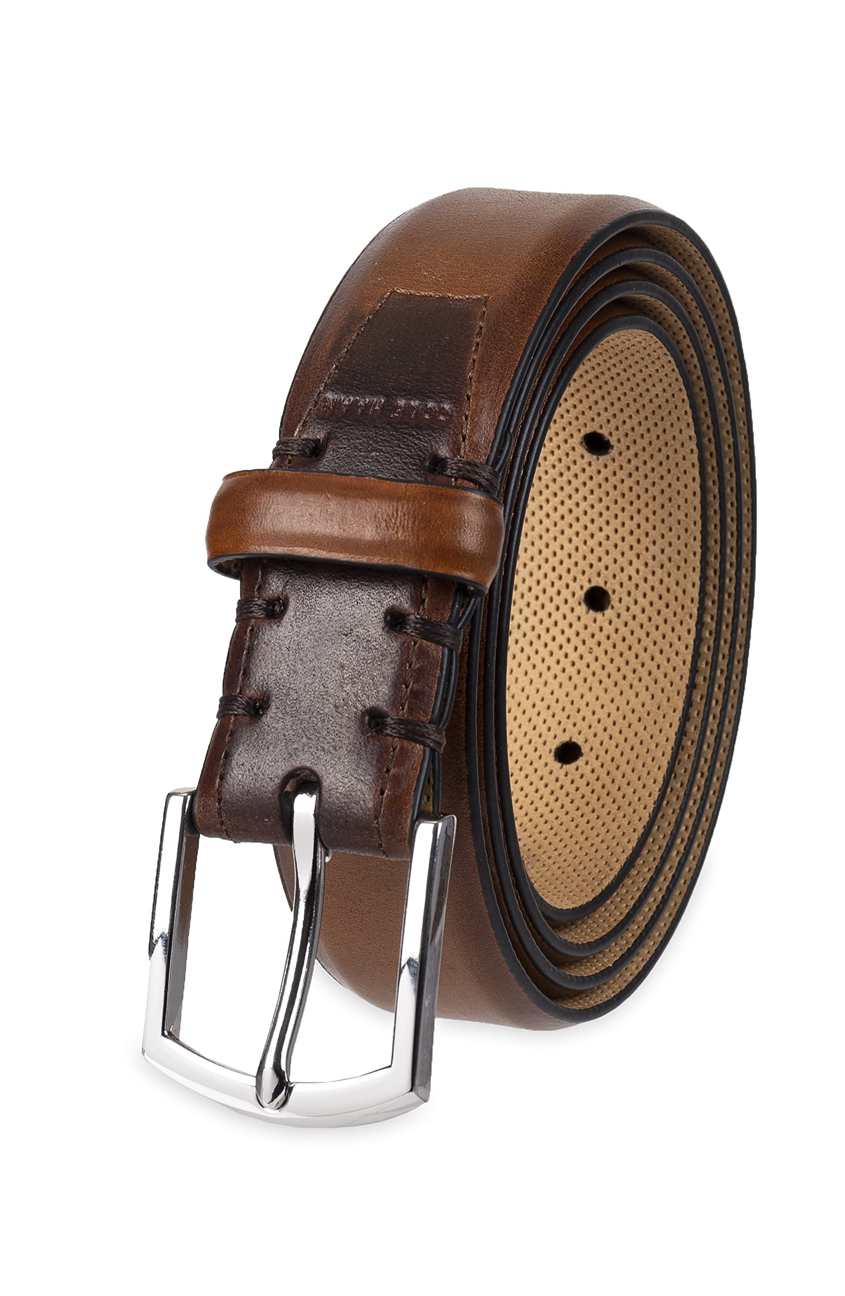 Cole Haan Men's Leather Dress Belt - Polished Brown, Tan Or Cognac Strap for Work & Formal Wear
