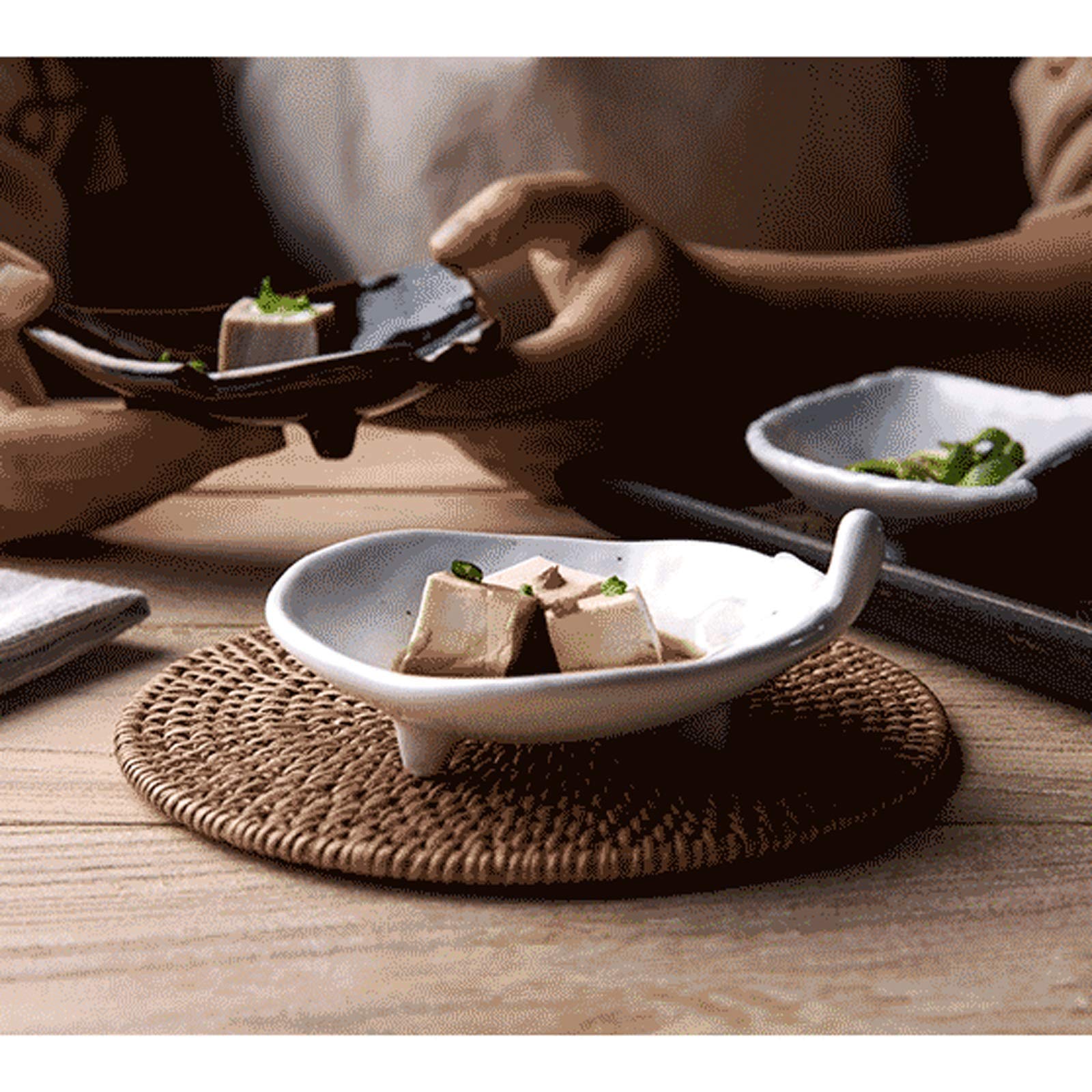 Salatteller Keramische Dip-Schalen Set Japanischer Stil 6 Packungen Soja-Sauce-Teller Mehrzweck-Seitenteller Schüssel Gewürzgerichte Soja-Tauchsauce-Gerichte (weiß / schwarz) Plastikteller ( Color : W