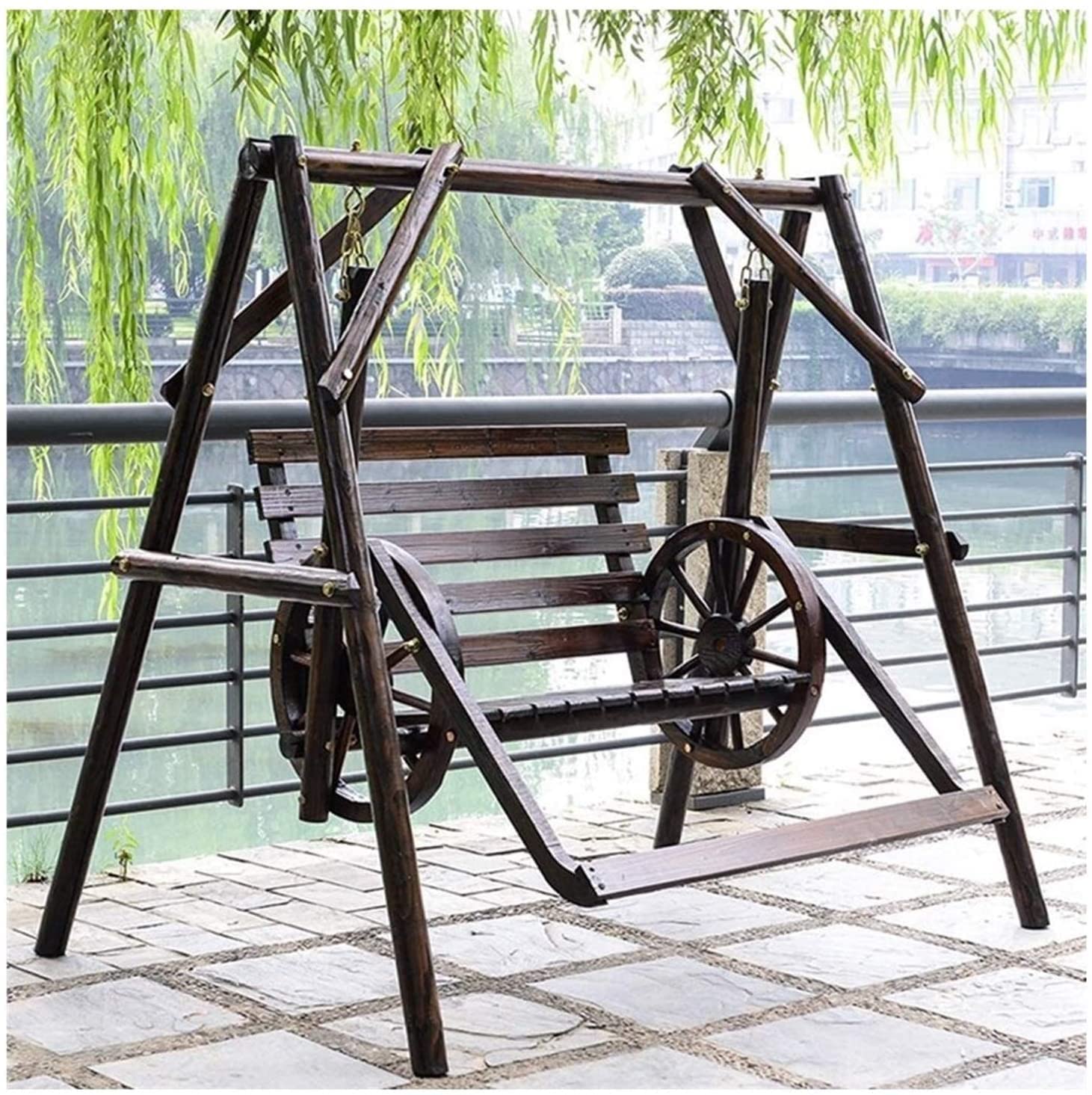Columpio De Patio, Porche, Banco, Silla Colgante, Columpio De Jardín, Muebles De Exterior, Columpio De Exterior, Madera Maciza, Impermeable Y Anticorrosión, Mecedora De Terraza Doble.