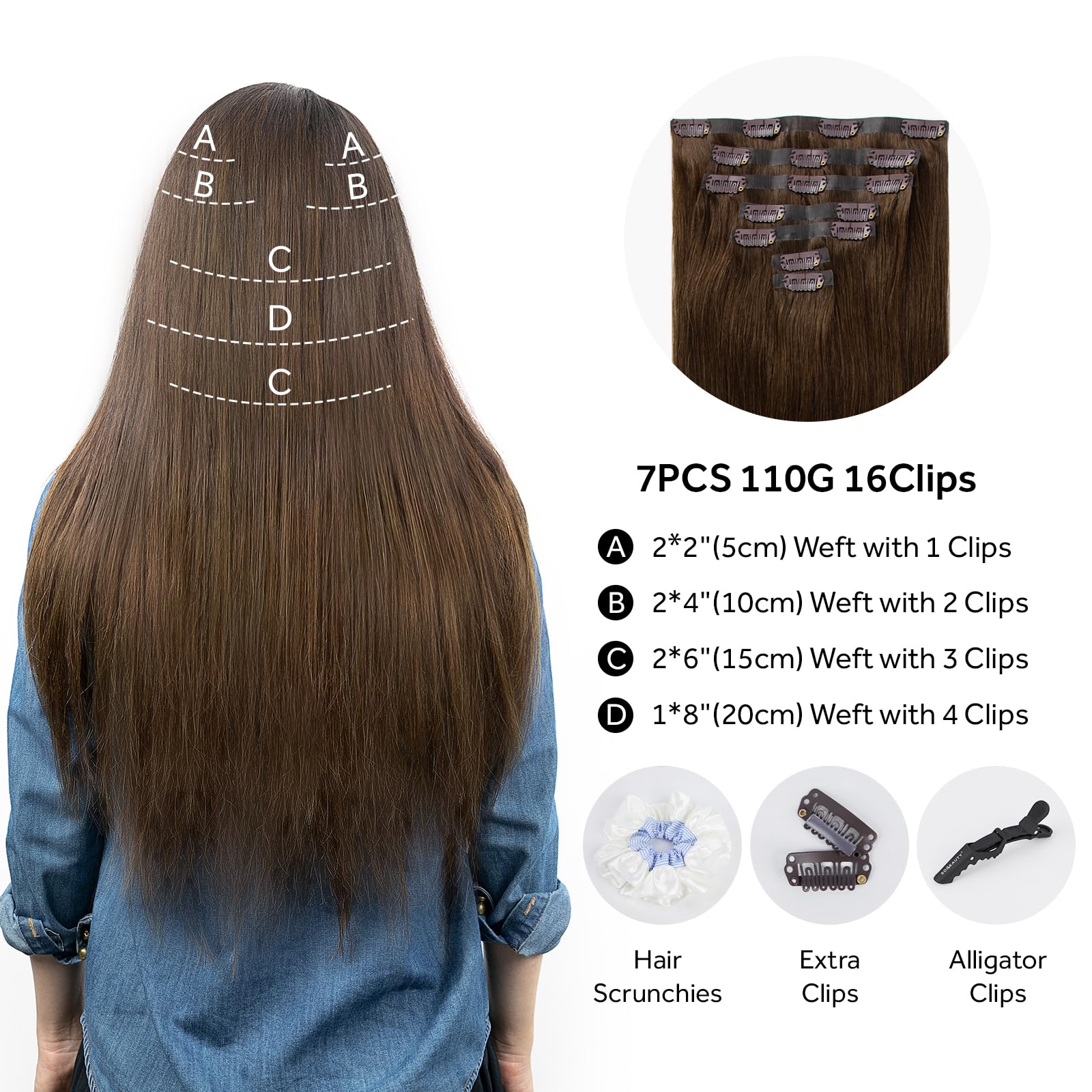 SOBEAUTY Clip in Hair Extensions, Real Human Hair Extensions, 100% Human Hair Remy Natural Volume Hair - Image 2