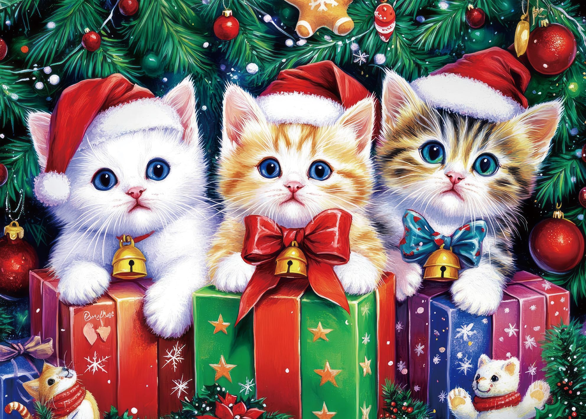 Christmas Cat Puzzles for Adults 1000 Pieces Funny Kittens Winter Holiday Animal Jigsaw Puzzle Xmas Tree Impossible Challenging Puzzles for Adults as Christmas Decorations