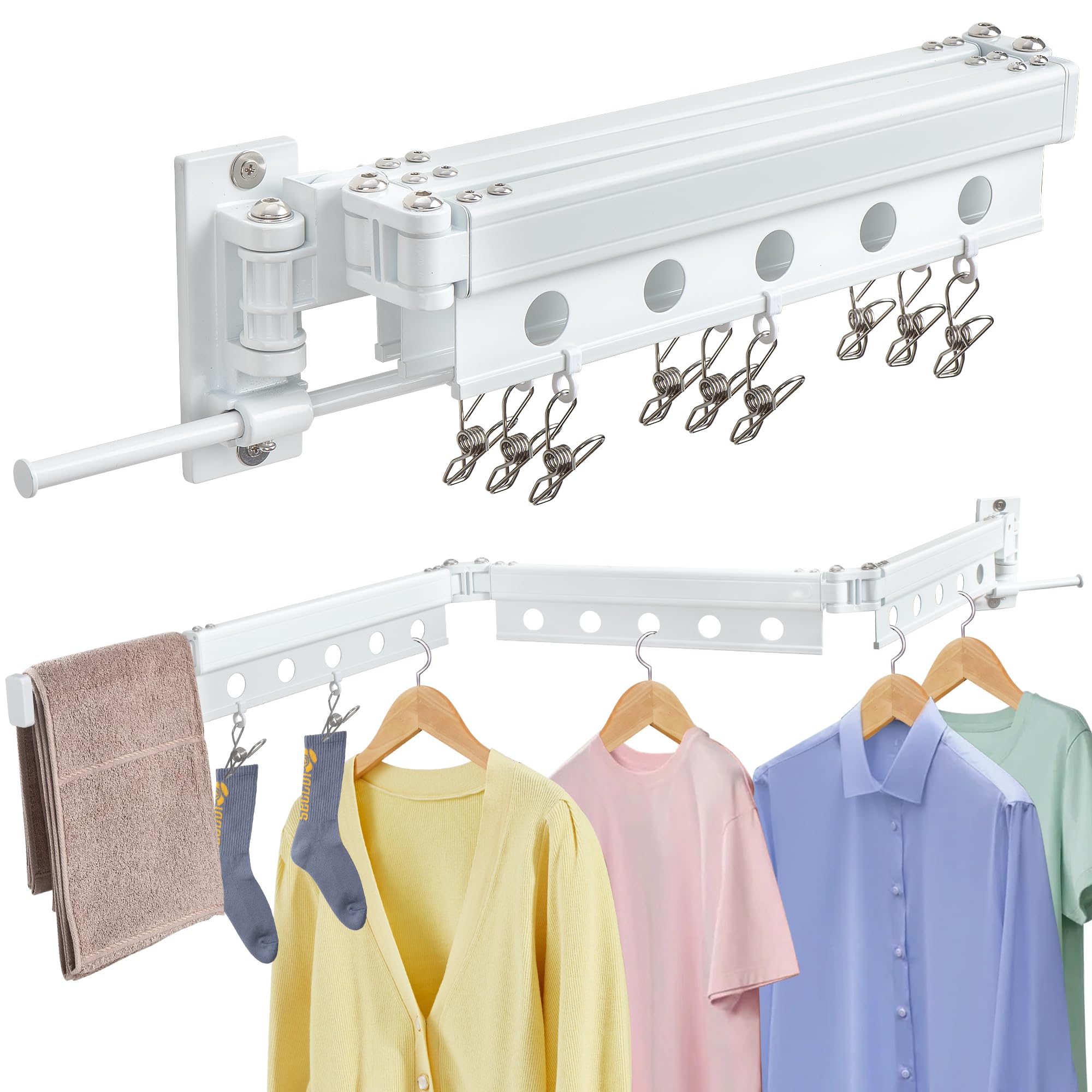 ZOFGENOW Clothes Drying Rack Wall Mounted, Retractable Space-Saving Aluminum Foldable Laundry Drying Rack for Indoor & Outdoor Use - Laundry Rooms,