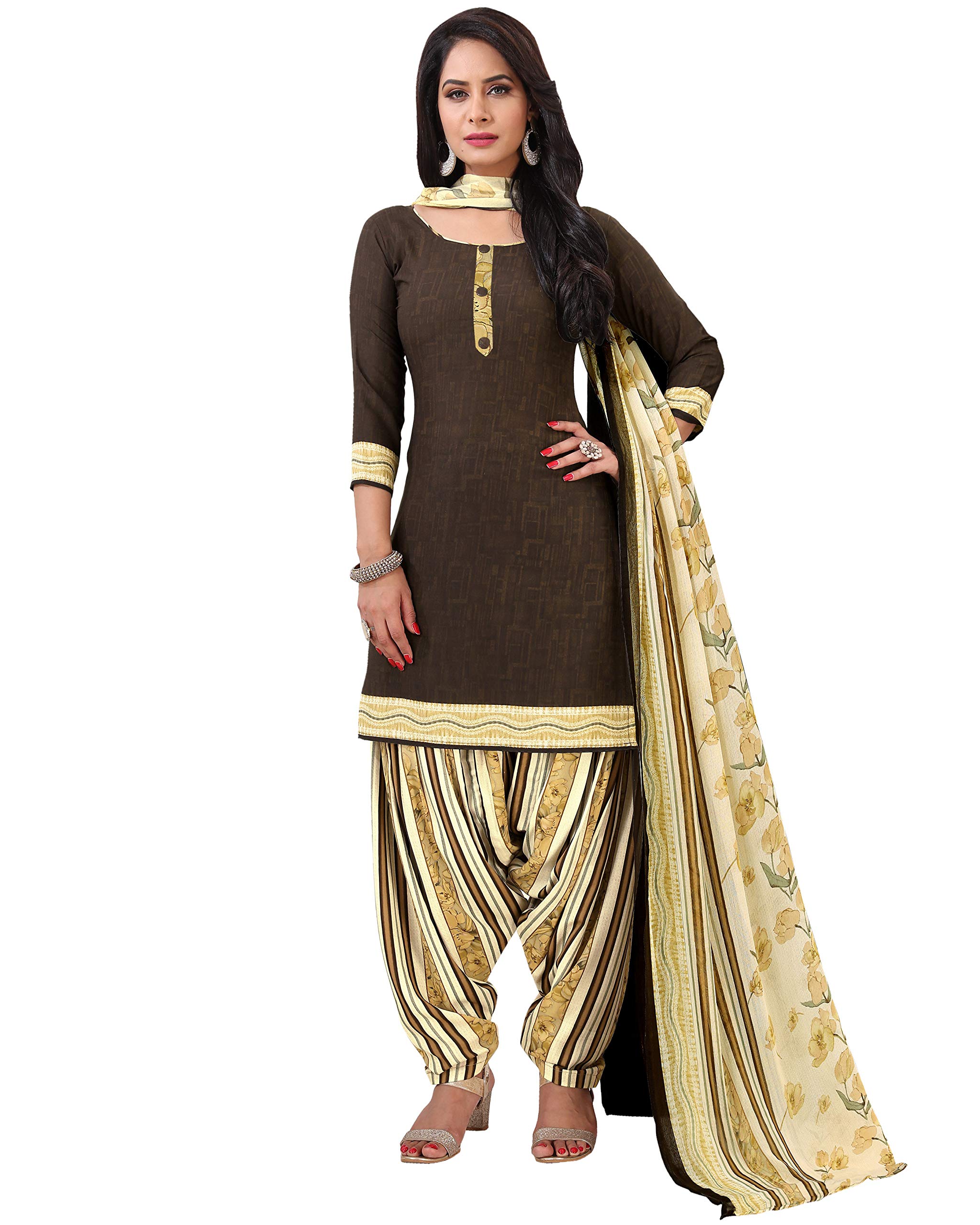 RajnandiniWomen's Brown Crepe Printed Unstitched Salwar Suit Dress Material (Free Size_7092)