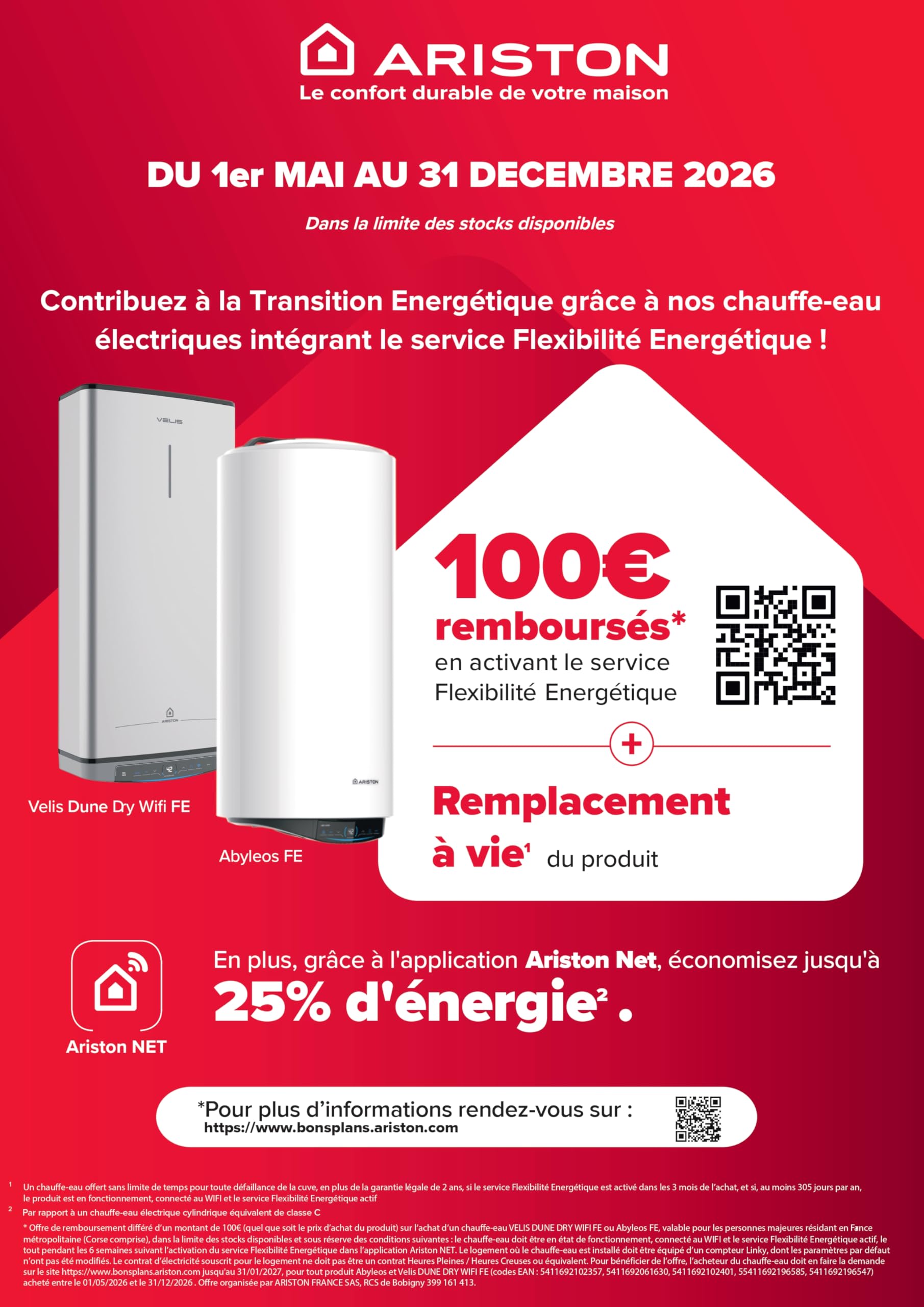 Ariston Velis Evo Dune Dry WiFi 80L Chauffe-Eau Plat Multiposition, Résistances DRY x2 Anti-Calcaire, 25% Économie d'Énergie, Certifié NF, Garantie Remplacement à Vie
