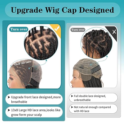 Miniatura 5 de Kalyss Pelucas trenzadas sin nudos para mujer, pelucas trenzadas con encaje frontal HD de 13 x 8 pulgadas con caja de pelo de bebé, peluca trenzada