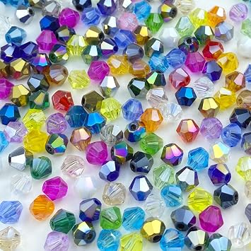 400pcs 4mm Bicone Crystal Glass Beads Loose Spacer Craft Beads for Jewelry Making DIY Necklace Bracelet Earring Wind Chimes Suncatchers OrnamenMixed Color