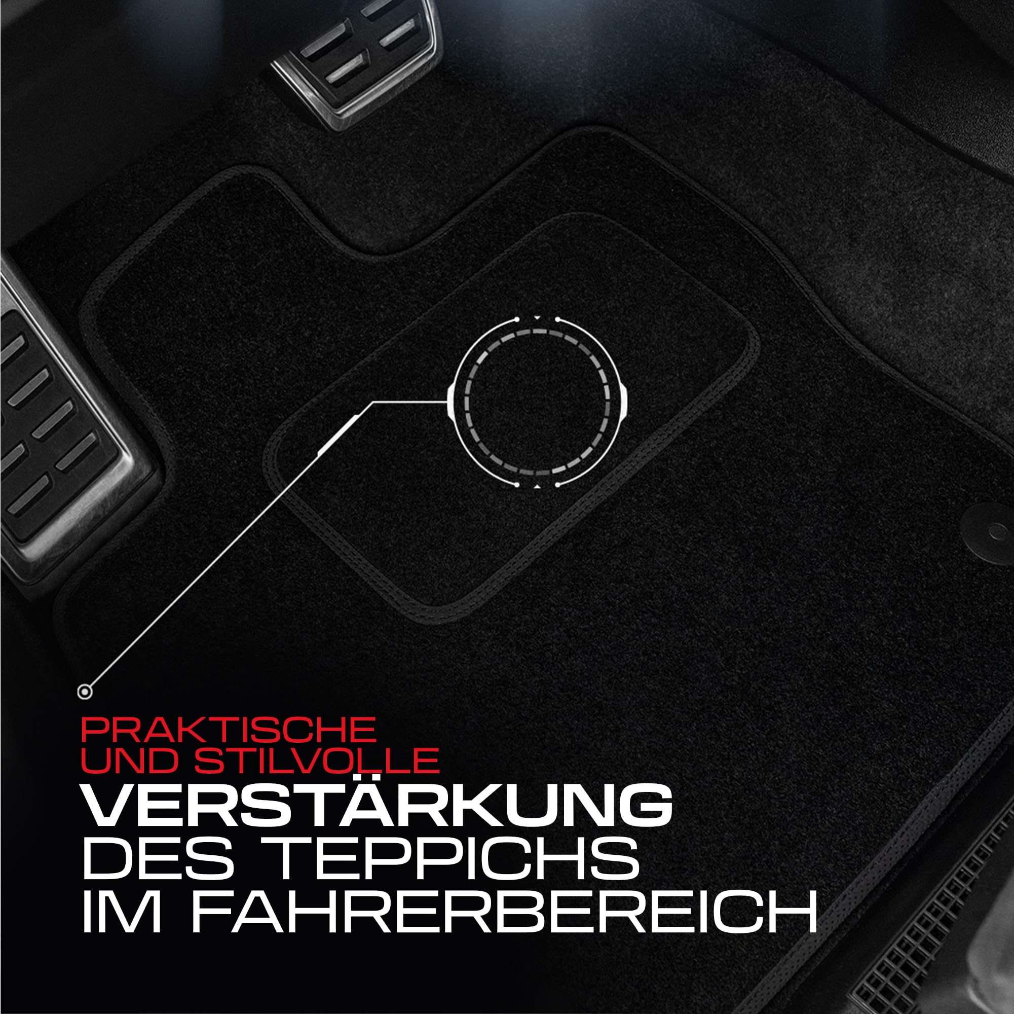 PERFORMANCE Tappetini tappetini auto in velluto personalizzati destinato a Ford Focus IV dal 2018 - Standard, Traforato, rosso-grigio -Ricamo CNC preciso, piping traforato di design, accessori per aut