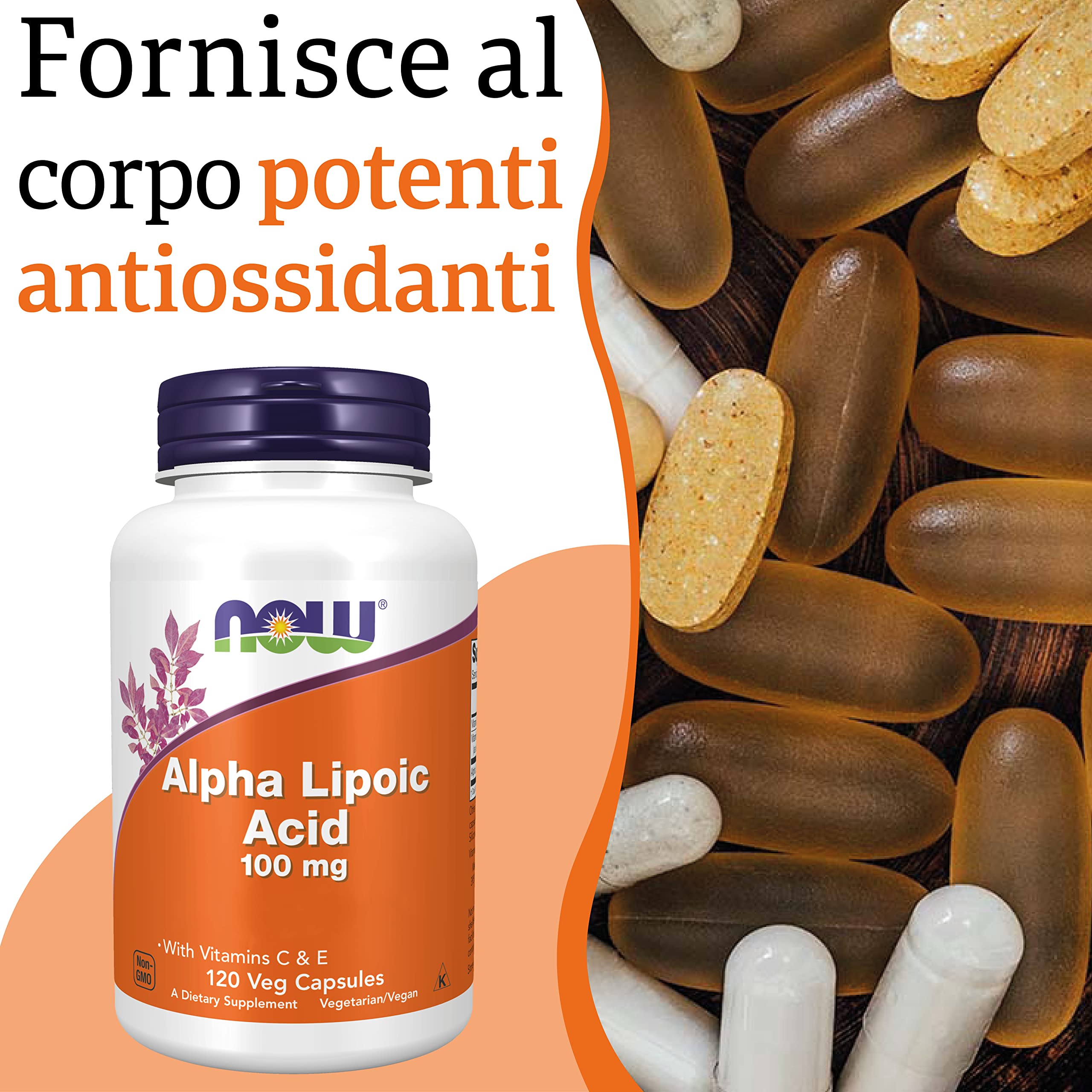 Now Foods, Alpha-Lipoic Acid (Acido Alfa Lipoico), 100mg, 120 Capsule vegane, Testato in Laboratorio, Senza Glutine, Senza Soia, Senza OGM