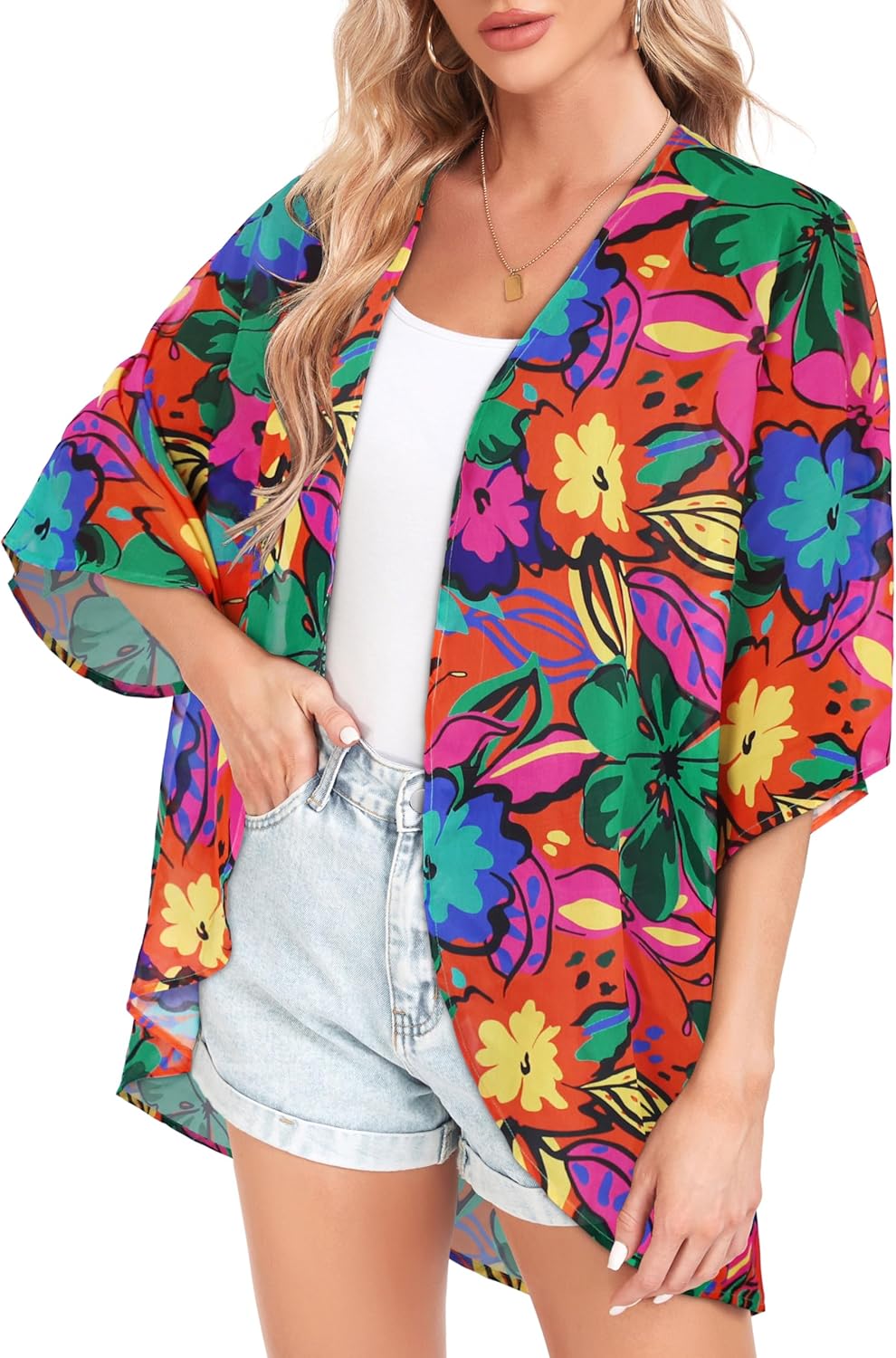 Women Kimono Cardigans Casual Summer Tops Cover up Open Front Floral Print Resort Wear - Image 4