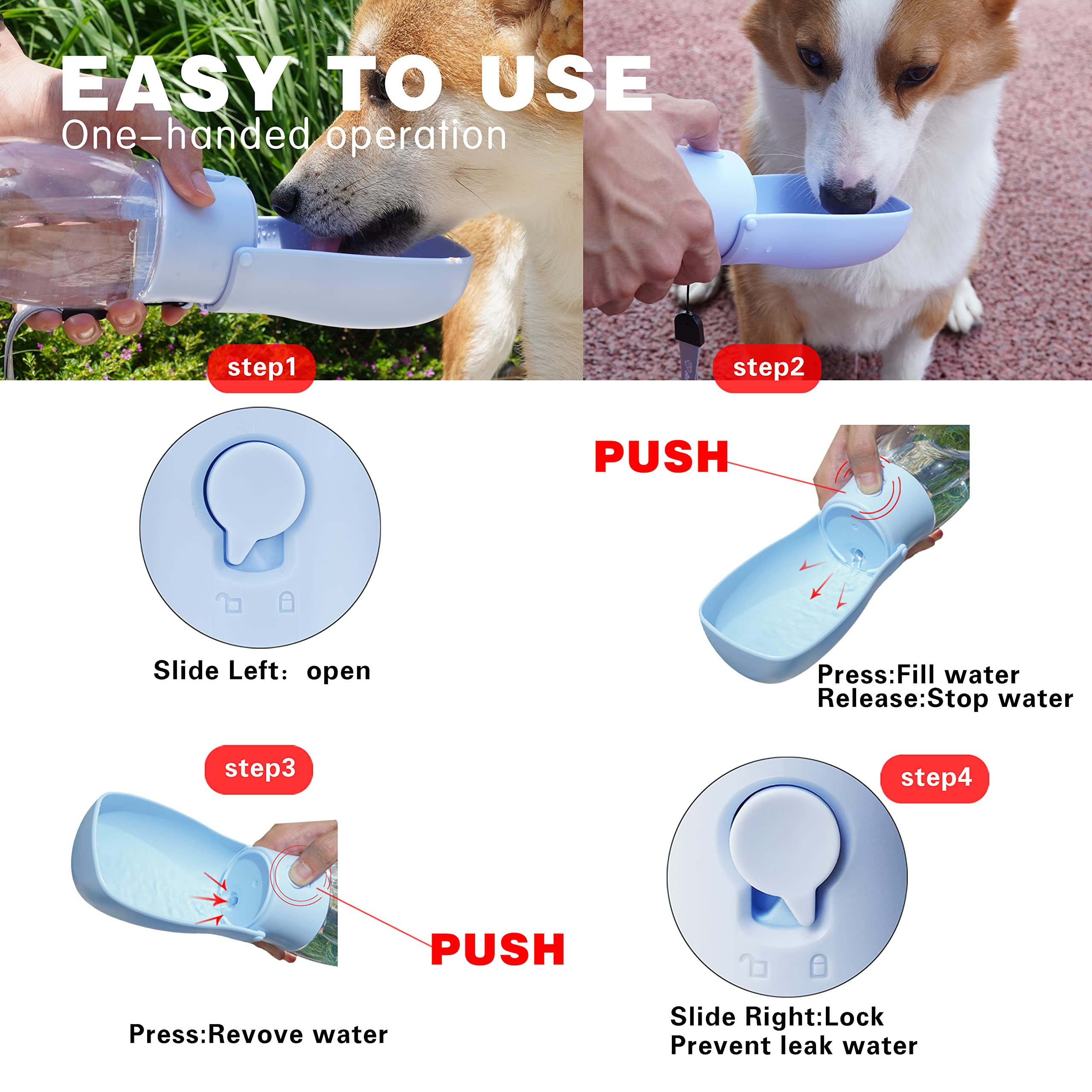 Faltbare Hunde-Wasserflasche, tragbarer Wasserspender für Hunde, Katzen, Kaninchen, Welpen und andere Kleintiere zum Spazierengehen, Wandern, Reisen. Spülmaschinenfest, Welpenzubehör, 284 ml