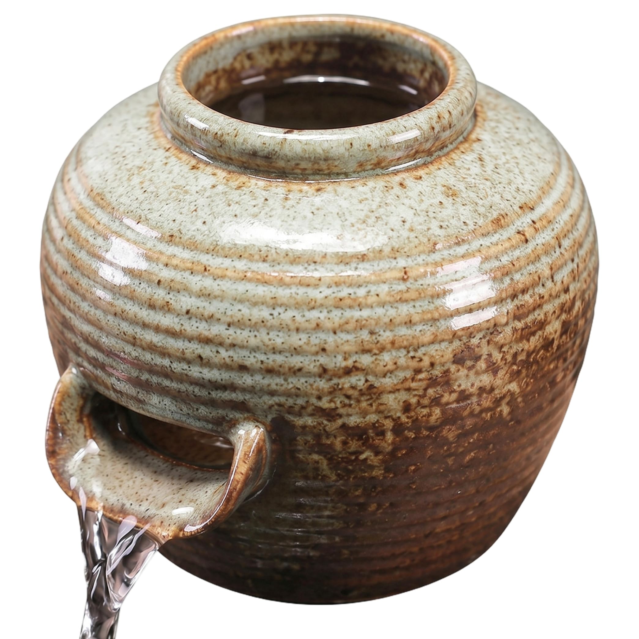 Ameble Ceramic Small Indoor Water Fountain with Wide U-Spout, Kiln Pond Water Feature for Fish Pond Circulation, Hydroponic Plant Decor, Tabletop Fountain, Style 1