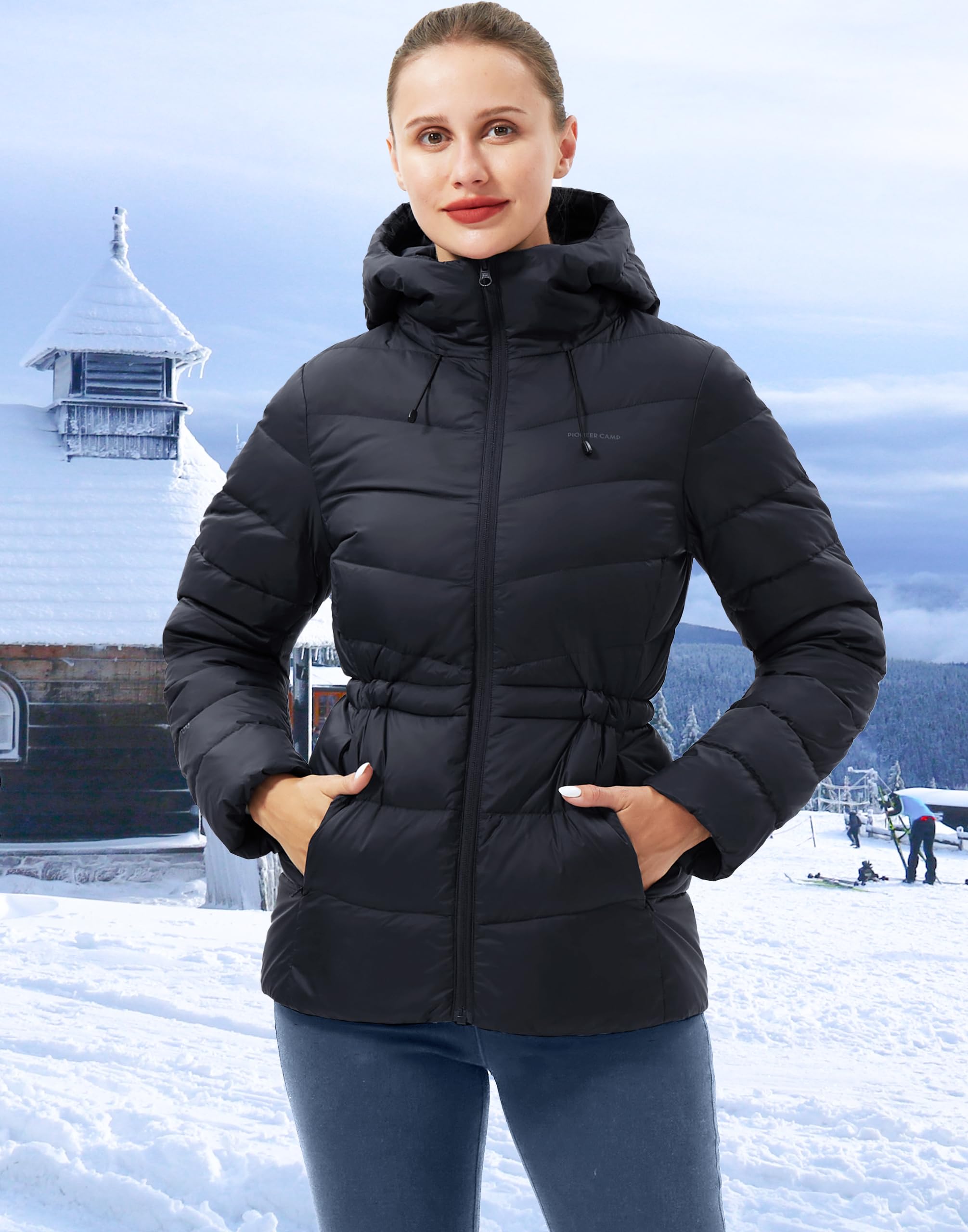 Pioneer Camp Doudoune chaude pour femme - Veste d'hiver chaude et légère - Veste matelassée - Veste à capuche d'hiver avec capuche