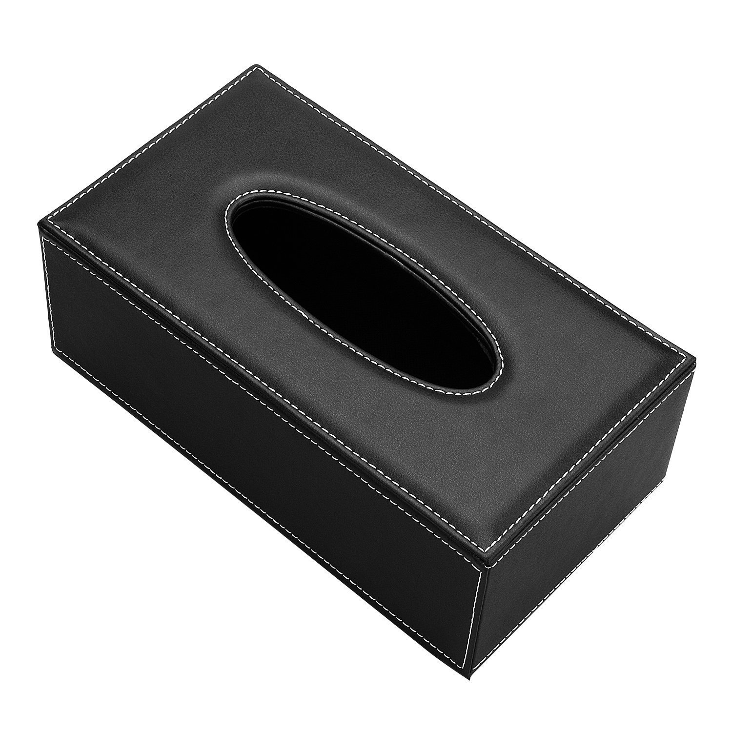 SMONETLuxury PU Leather Rectangular Tissue Napkin Paper Box Holder Tray Pumping for Home Office Car Automotive Decoration Tissue Cover Box Dispenser Case Holder (Sleek Black, Pack of 1)