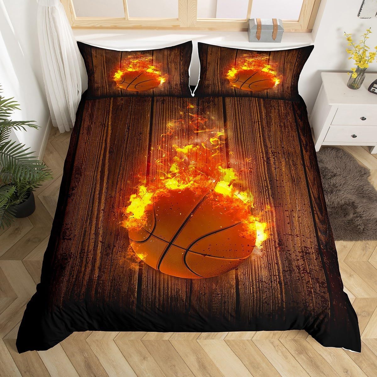 Housse de couette basket en flammes pour transformer votre chambre adulte