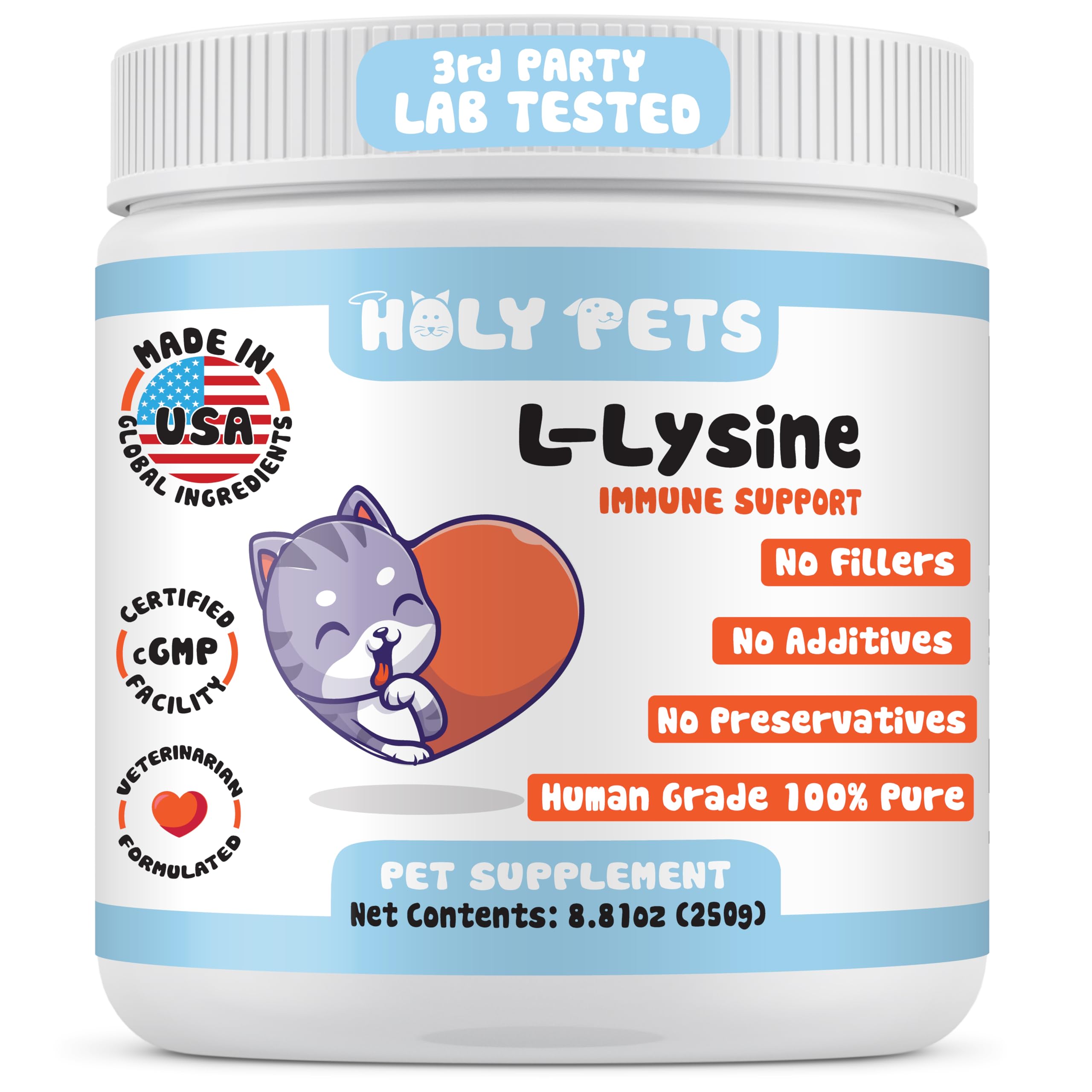 Holy Pets Suplemento de L-lisina para gatos 1.000 mg por medida 250 g