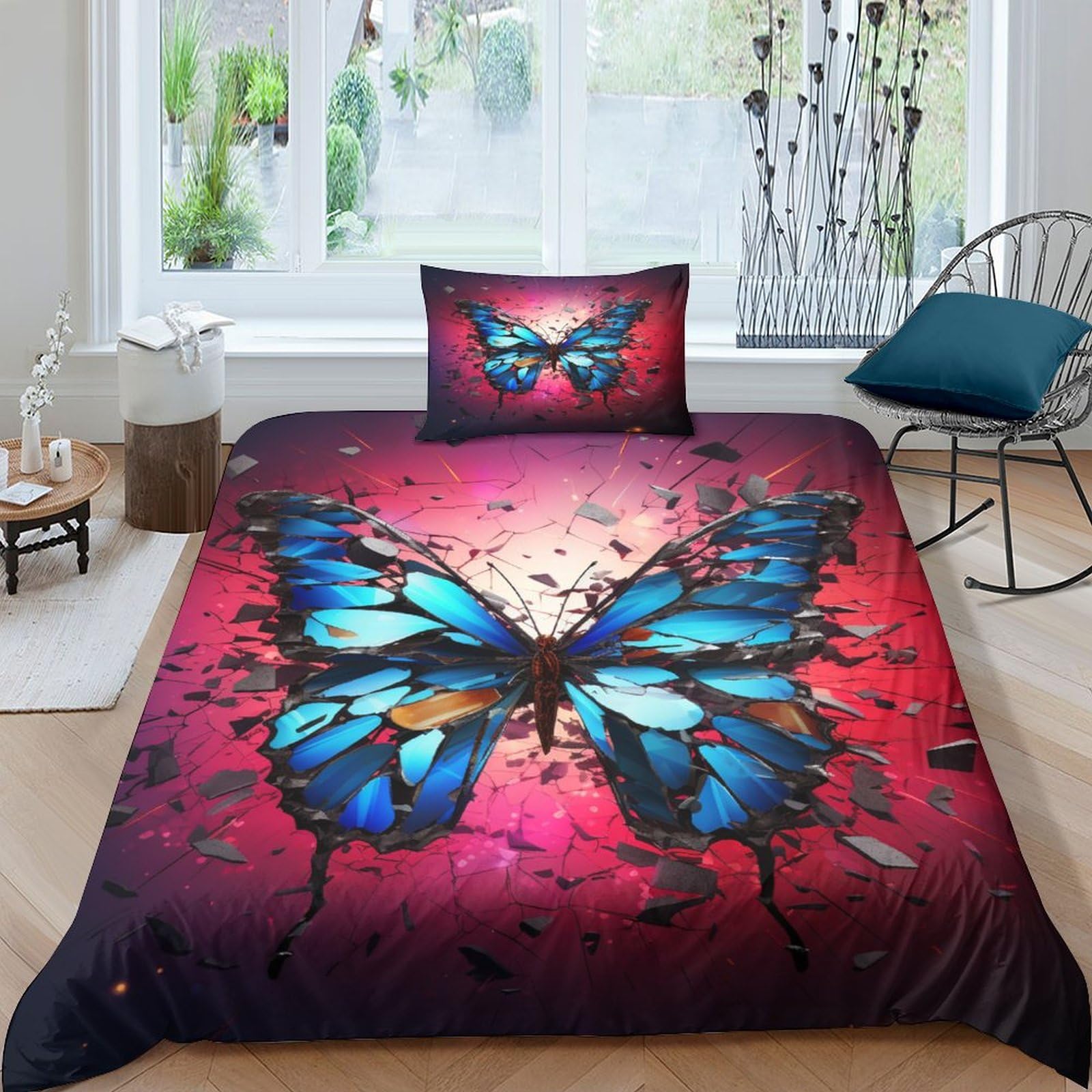 Housse de couette fermeture éclair dissimulée 135x200 papillon
