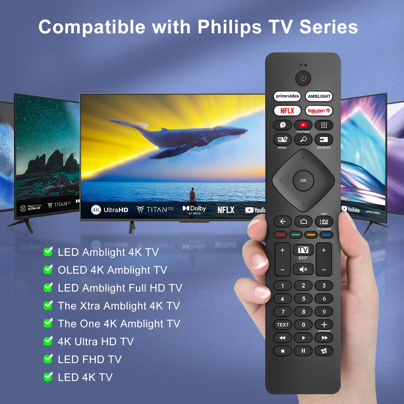 Universale-per-Philips-Ambilight-TV-Telecomando, Telecomando per Philips Smart TV 4K OLED LED Ultra HD FHD