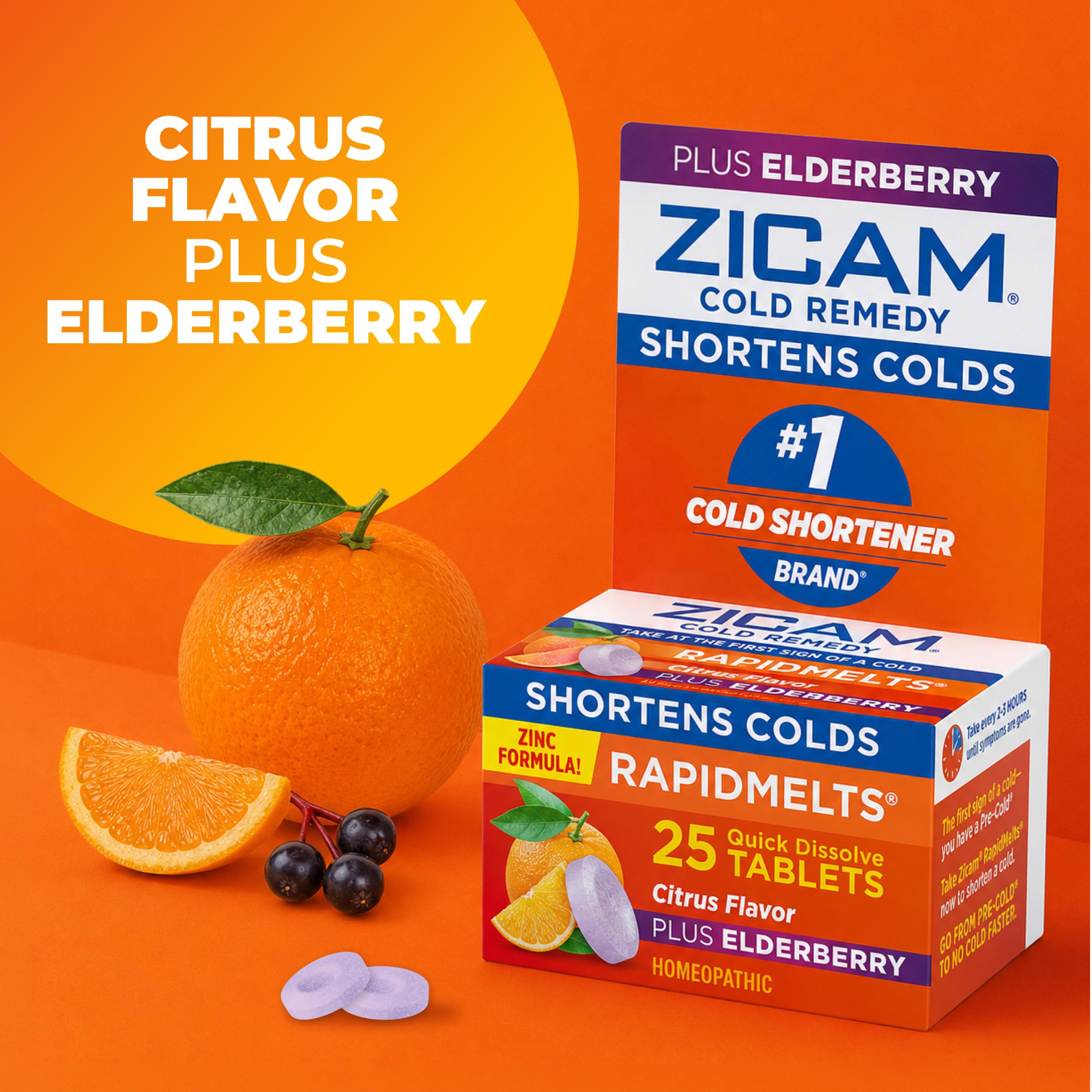 Zicam Cold Remedy RapidMelts Plus Elderberry, Elderberry Citrus, 25 Count — Amazon image 7