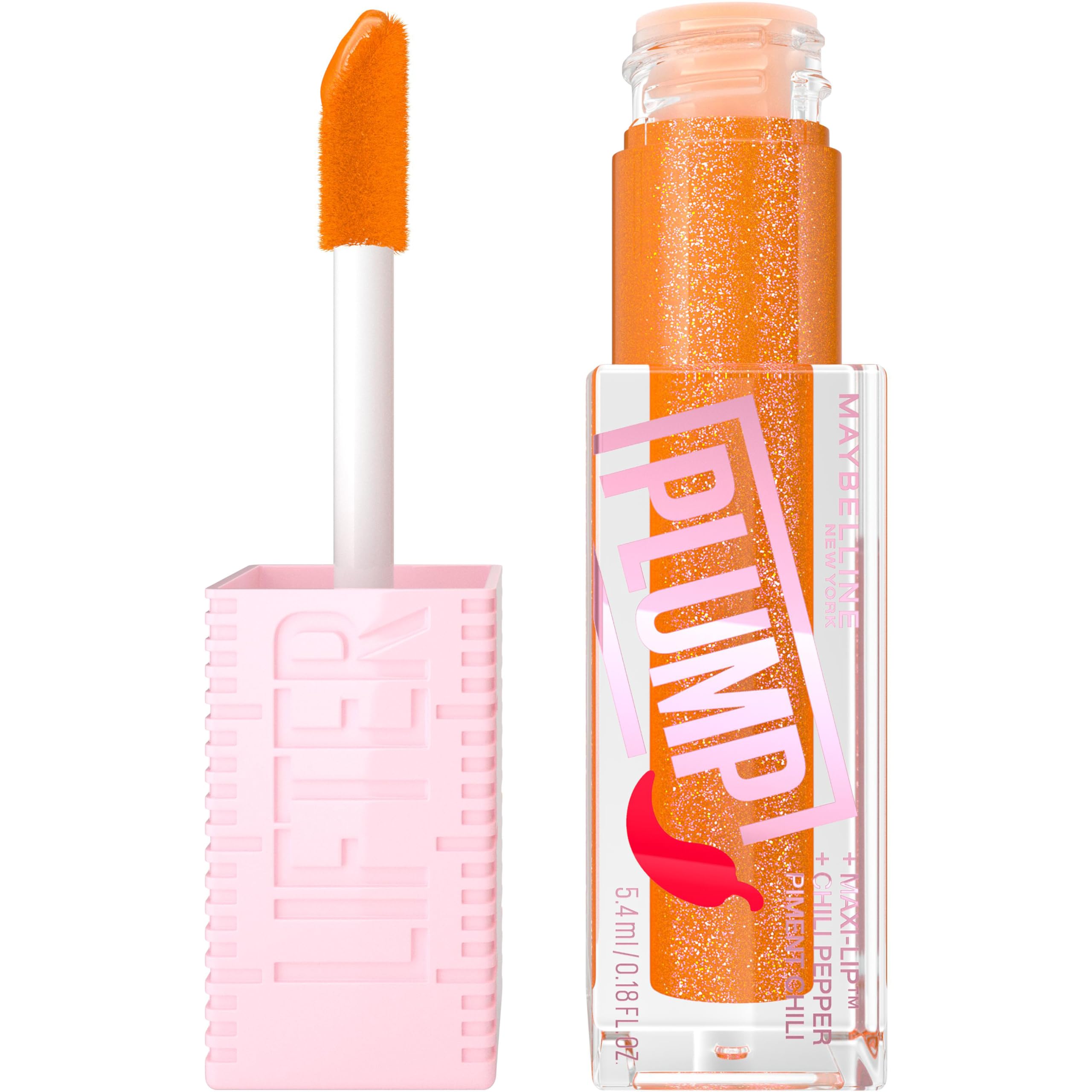 New York, Lifter Plump Lip Gloss, Lasting Plump, Heated Formula with Hyaluronic Acid and Chilli Pepper, XL Wand, Vegan Formula, Shade: 008 Hot Honey
