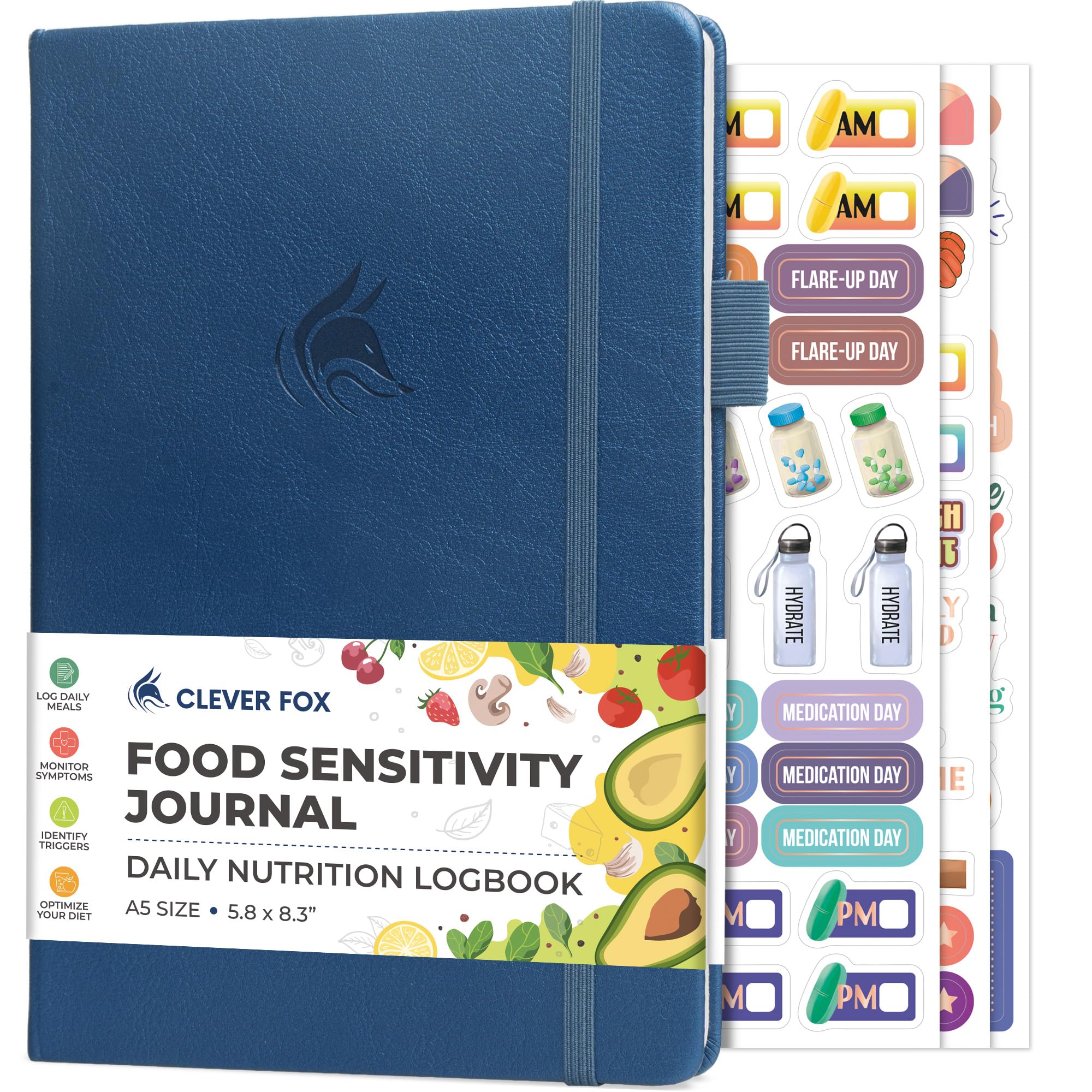 Clever Fox Food Sensitivity Journal – Daily Intolerance & Symptom Log for IBS, Diabetic, Low Fodmap, Elimination Diet – Health Tracker (Mystic Blue) — image 1