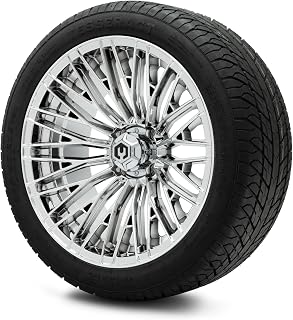 MODZ® Reaper Chrome 16" Golf Cart Wheels and Odyssey Tesseract (225/40-16) DOT Steel-Belted Radial Golf Cart Tires Combo - Set of 4