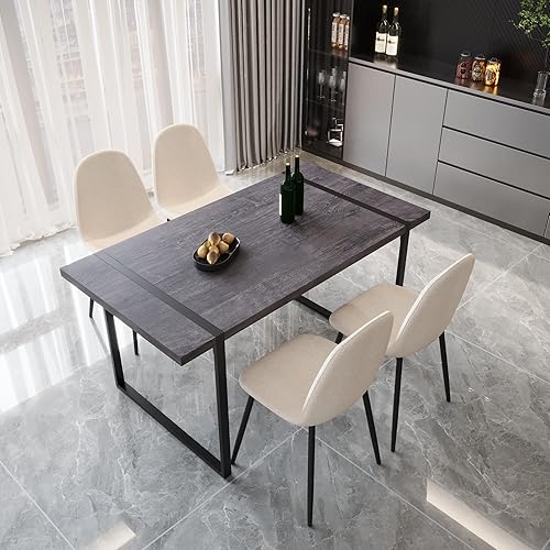 Miniatura 14 de YYQ Juego de mesa de comedor para 4, mesa de cocina de madera de 59 pulgadas y sillas para 4, moderno juego de mesa de comedor de 5 piezas con 4