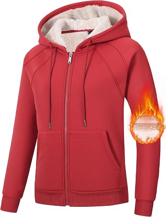 MoFiz Zip Up Hoodie Women Fleece Lined Jackets Winter Coats With Pocket