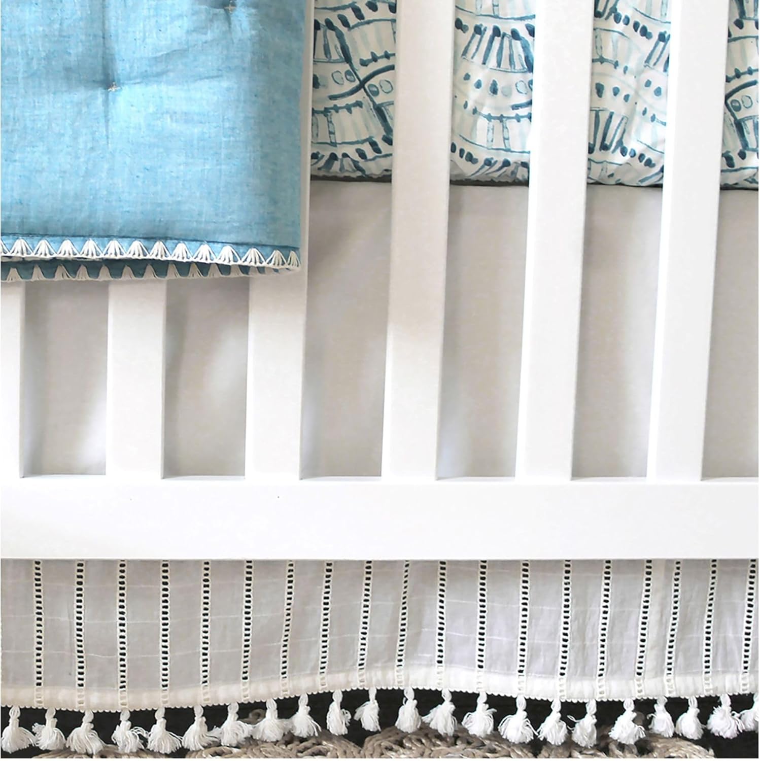 Crane Baby Wrap Around Bed Skirt for Crib, Cotton Crib Skirt for Boy's and Girl's Nursery, White, 28”w x 52”h x 16”d