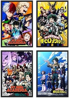 Anime Poster My Hero Canvas Academia Poster A Set of 4 Canvas Posters Room Aesthetic Festival Gift Family Bedroom Decor Wa...
