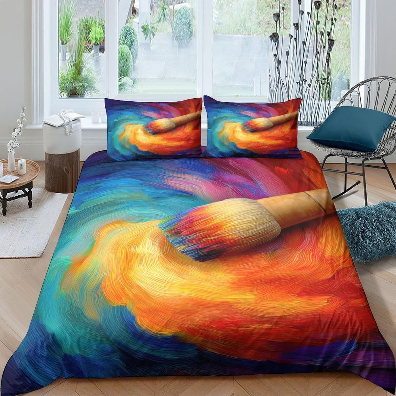 Ctjqhvkz Style-1 3D Printed Abstract Brushstroke Fitted Sheet Microfiber Soft Colorful Artistic Bed Sheet For Bedroom Guest Room Decor Single（135X200cm）