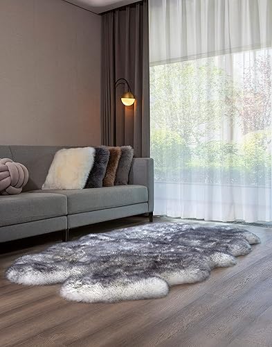 Vista 87 de HUAHOO Alfombra de oveja auténtica de alta calidad, piel de oveja australiana, esponjosa, de lujo, natural, de piel de cordero esponjosa