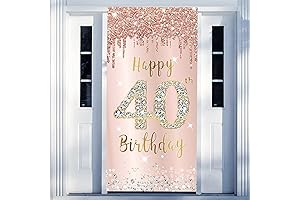 40th Birthday Door Banner Decorations for Women, Pink Rose Gold Happy 40th...