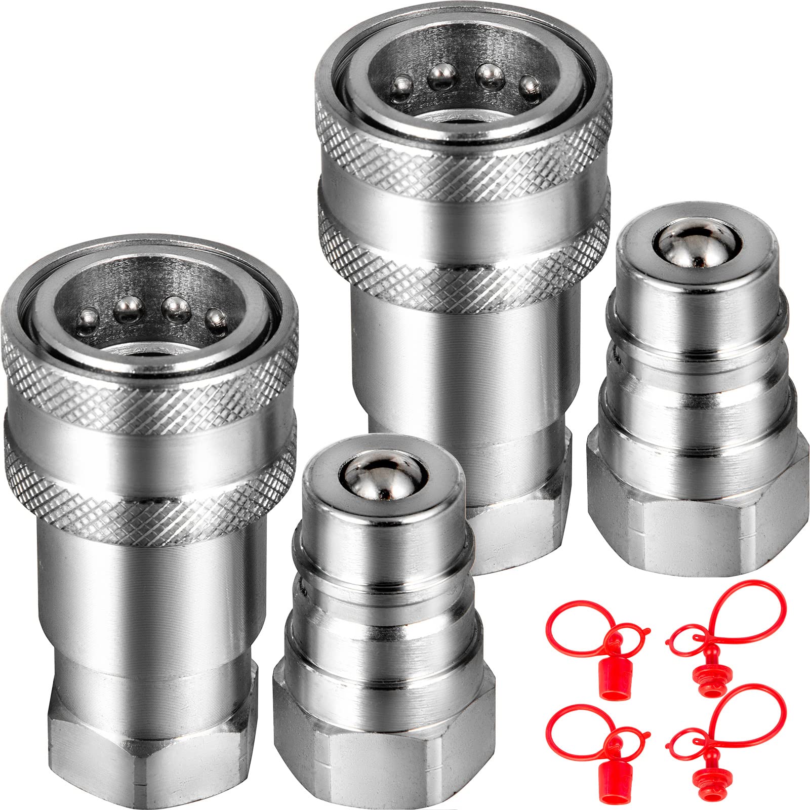 VEVOR Innesti Rapidi 2 Coppie NPT3/8" Accoppiatori Idraulici Connessione Rapida in Acciaio Pressione Max. 4061PSI, Coppia di Attacchi Rapidi Idraulici Valvola a Sfera Pioneer 3/8" 2 Set per Minipala