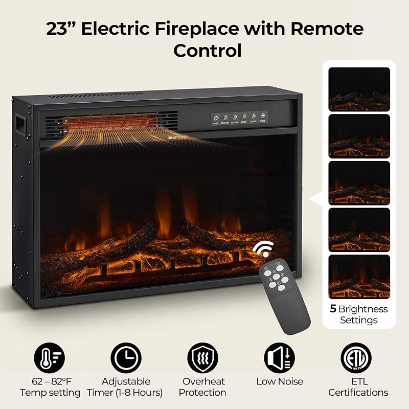 CHITA 70" Fireplace TV Stand with 23" Fireplace for TVs Up to 80", Walnut image 3