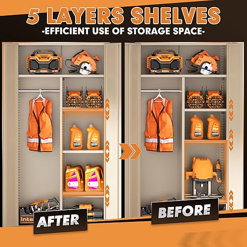 Vista 59 de INTERGREAT Armario de almacenamiento de metal, armarios de acero con cerradura de 72 pulgadas de alto con puertas de bloqueo, armario de Gris blanco