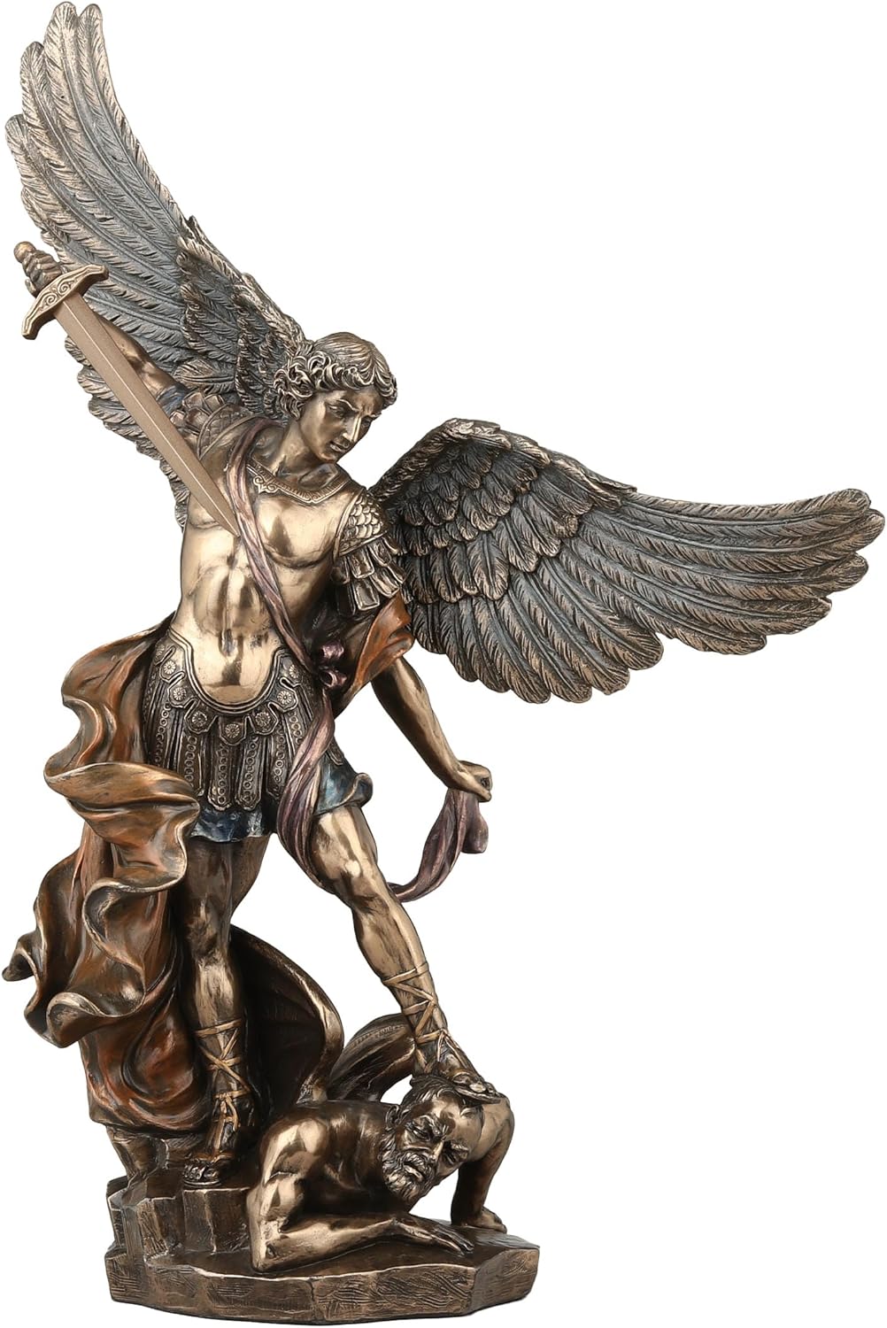 Veronese Design 14 1/8 Inch Archangel Saint Michael Tramples Demon Religious Sculpture Defeating Lucifer Resin Statue Bronze Finish