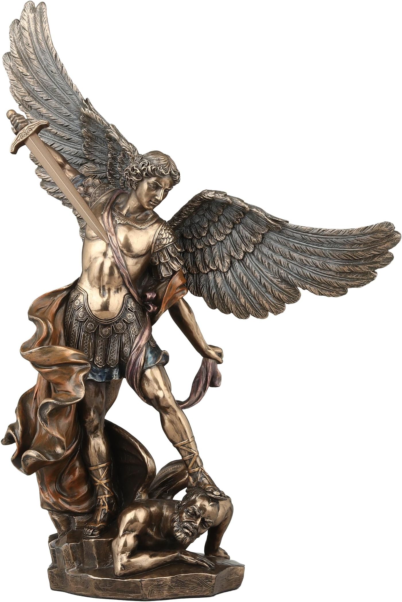 Veronese Design 14 1/8 Inch Archangel Saint Michael Tramples Demon Religious Sculpture Defeating Lucifer Resin Statue Bronze Finish