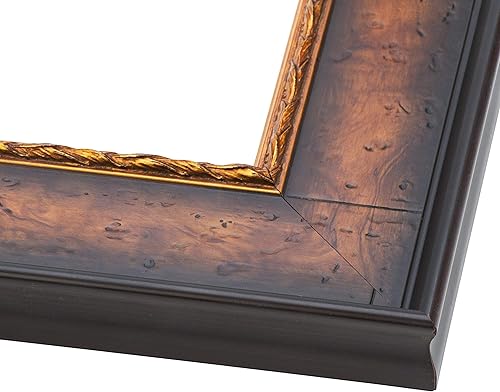 Miniatura 3 de Marco de madera maciza de nogal marrón con adornos dorados de 5 x 5 pulgadas, ancho de moldeo de 3 pulgadas, con plexiglás acrílico UV, respaldo de