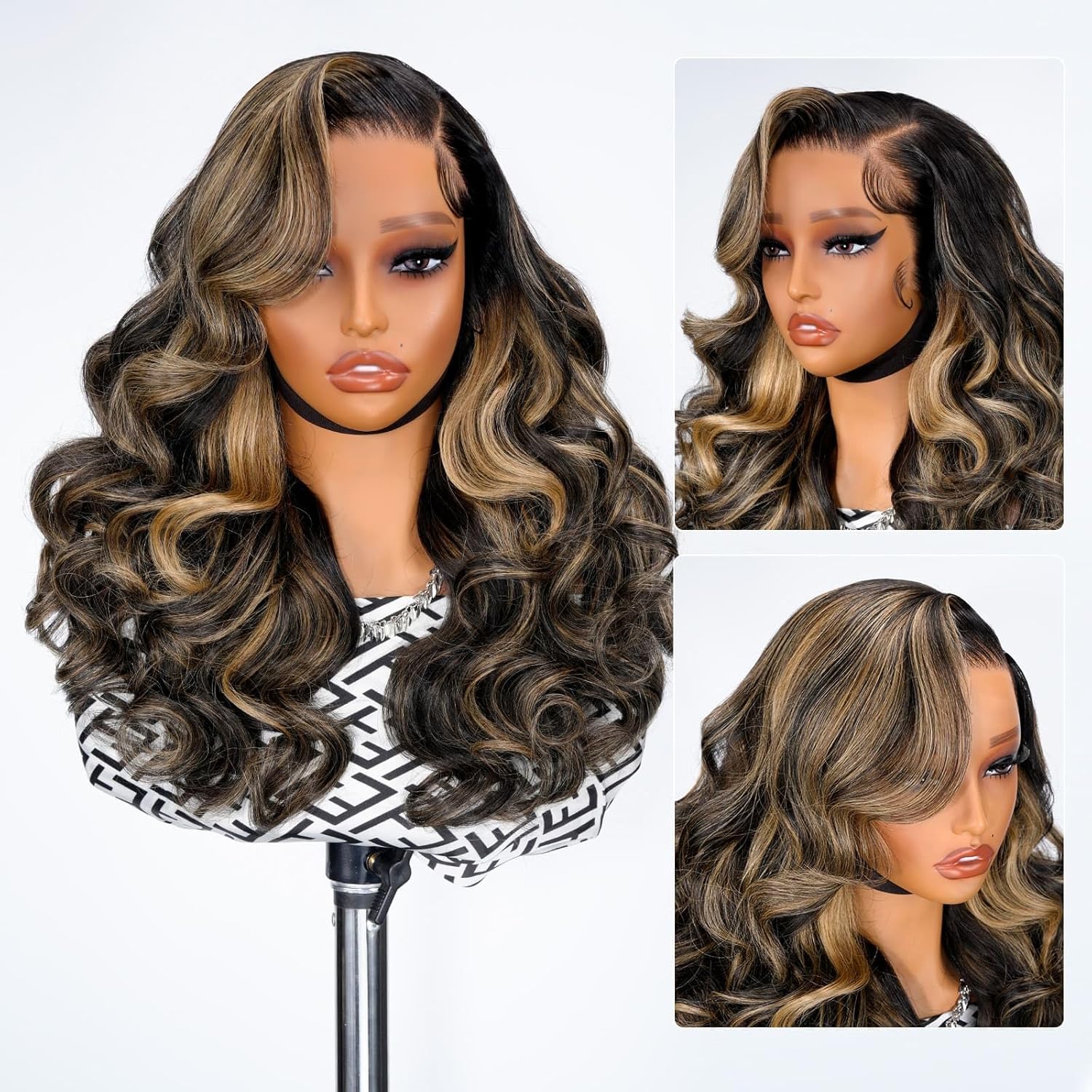 Asteria Highlight Ombre Lace Front Wigs Human Hair PT1B/27 Layered 6×8 Side Part Body Wave Lace Closure Wig Ready To Go Glueless Wigs Human Hair Pre Bleached Pre Cut Wig For Black Women 16 inch