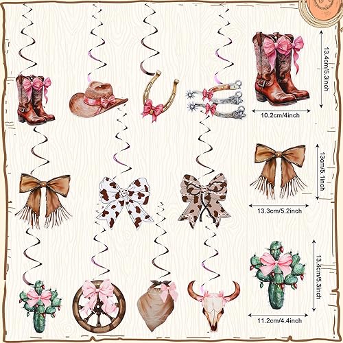 Miniatura 2 de 52 piezas de arco de coqueta de vaquera, decoraciones de fiesta del oeste, remolinos colgantes del salvaje oeste, decoración de cumpleaños, arco con