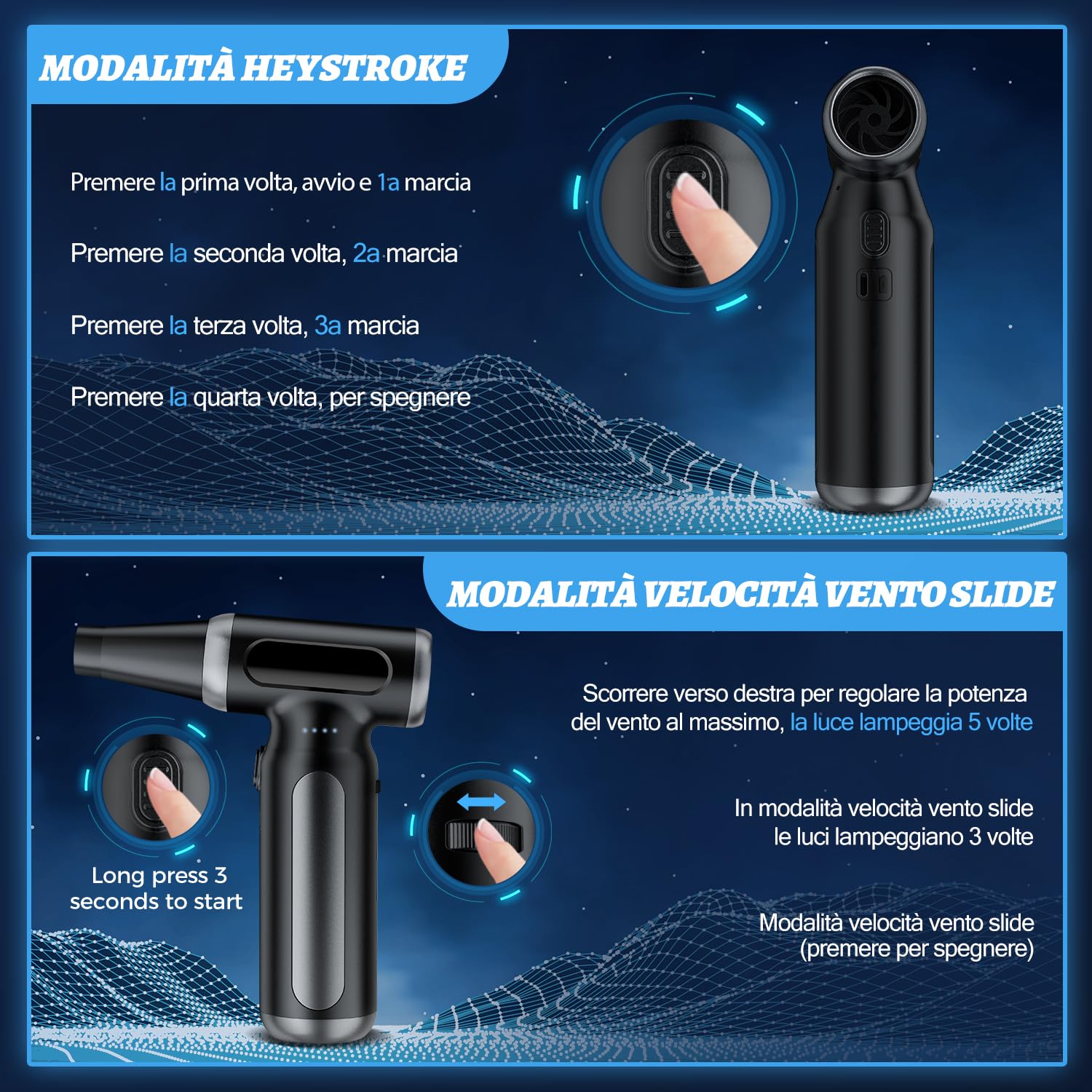 Spolverino elettrico ad aria compressa - 200000 RPM Super Power Cordless Air Blower Duster, USB ricaricabile durevole 3-Gear regolabile Dust Blower Cleaner per PC, tastiera, esterno, casa e auto
