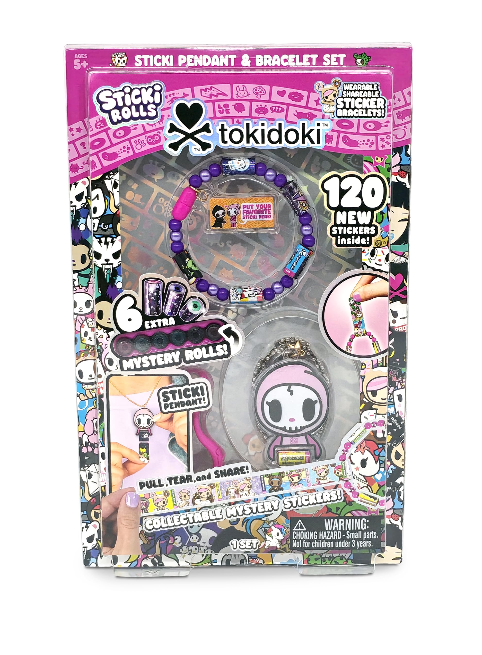 Sticki Rolls SRTD400 - Sticki Pendant Tokidoki - Wearable & Shareable Sticker Bracelets - Includes 120 Stickers