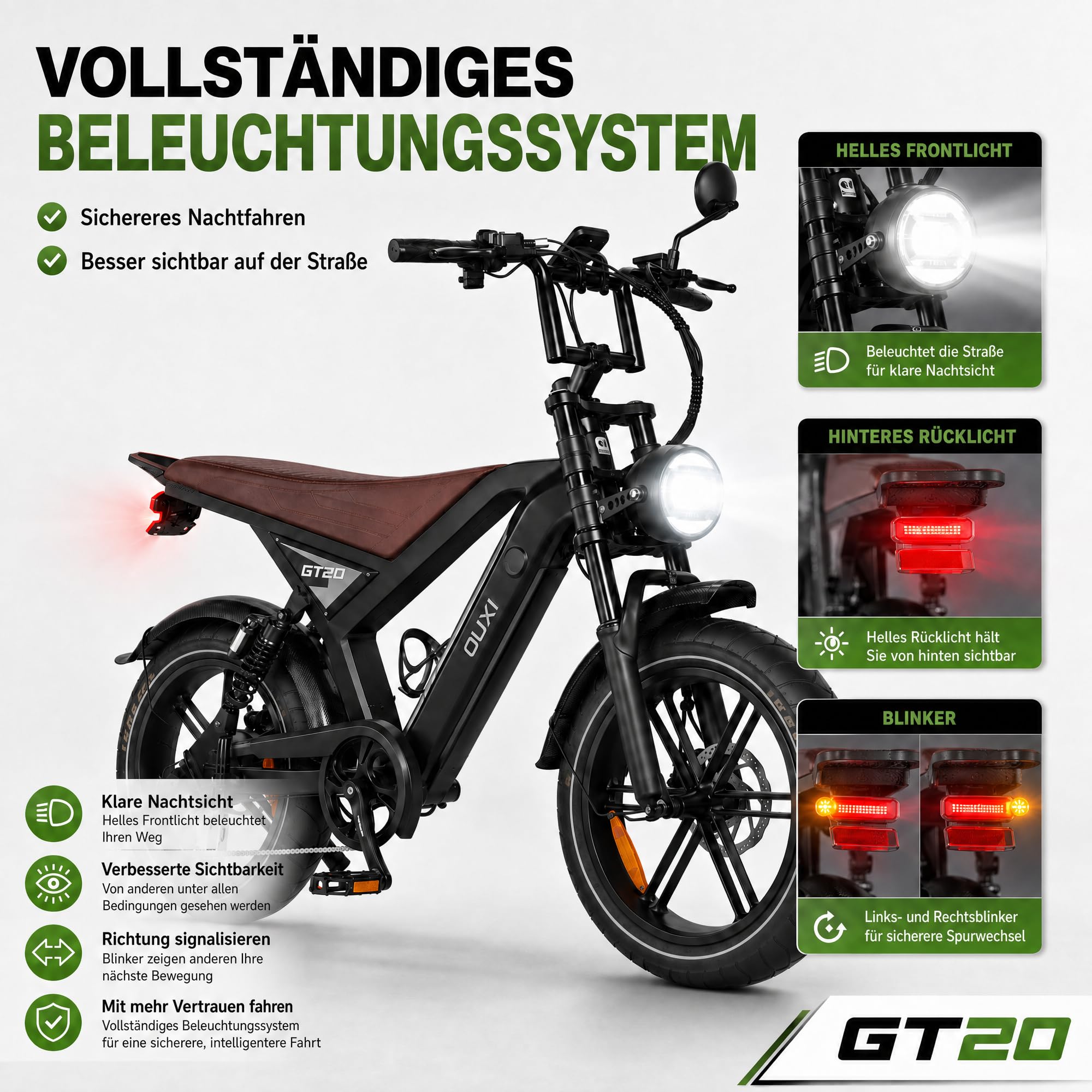 E Bike Herren, 20 Zoll All-Terrain Fat Reifen Elektrofahrrad mit 250W 100NM Motor, 100KM Reichweite, 48V 15AH abnehmbare Batterie, Vollgefedert, Shimano 7-Gang