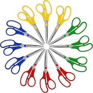 Belle Vous Pack de 12 Tijeras Oficina con Colores Variados - 21 cm de Largo - Tijeras Manualidades - Acero Inoxidable con Mangos Suaves de Colores - Tijeras para Carton, Papel, Oficina