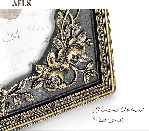 Miniatura 5 de AELS Marco de fotos negro vintage de 5 x 7 pulgadas, elegantes marcos de fotos antiguos con parte frontal de cristal, pantalla de fotos, colgar en