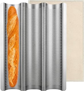 Baguette Pan Nonstick Baguette Pans 3 Loaves French Bread Pan Bread Tray with Thick Proofing Cloth Dough Couche Long Sourdough Bread Baking Pan for Baking Molding 15" x 11"