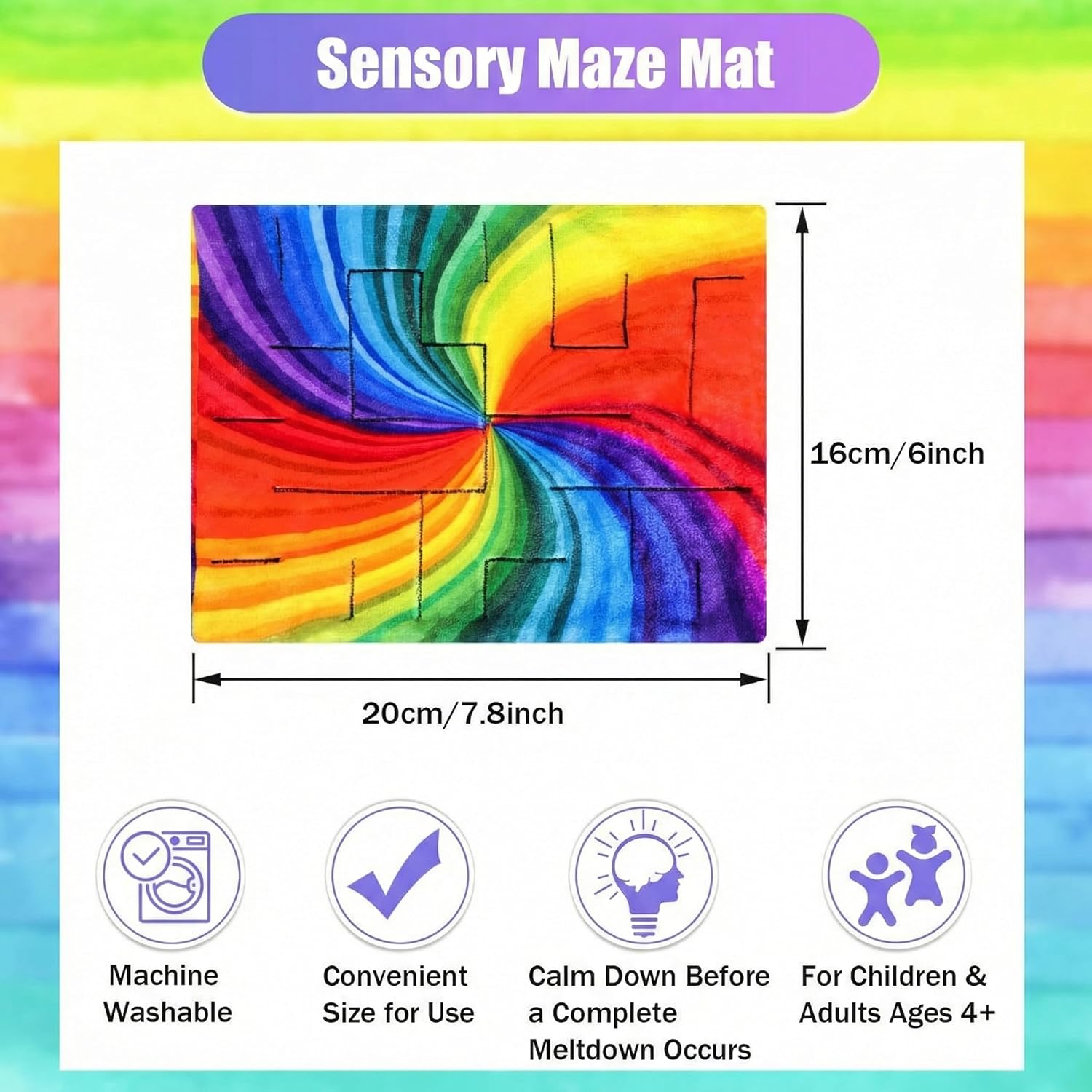 Youyole 9 Pcs Fidget Marble Maze Mat Bulk, Soft Fabric Tactile Sensory Cloth Stress Relief Toys Classroom Calming Corner Reduce Anxiety for Adult Kid Teen School Supplies, 7.8 x 6 Inch(Rainbow Style)