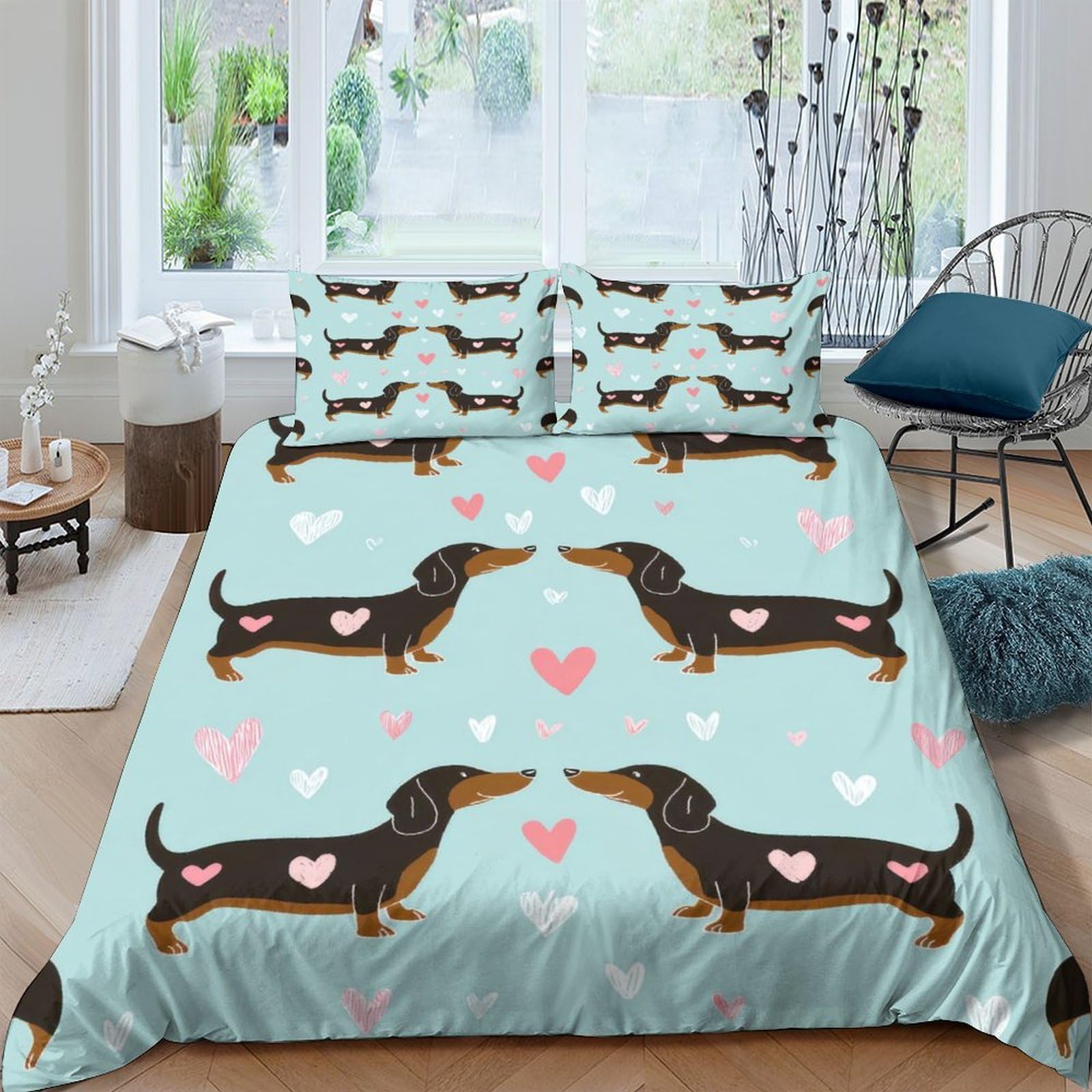 Ctjqhvkz Style-9 3D Printed Dachshund Heart Fitted Sheet Microfiber Soft Breathable Dog Pattern Bed Cover For Bedroom Dorm Decor Single（135X200cm）